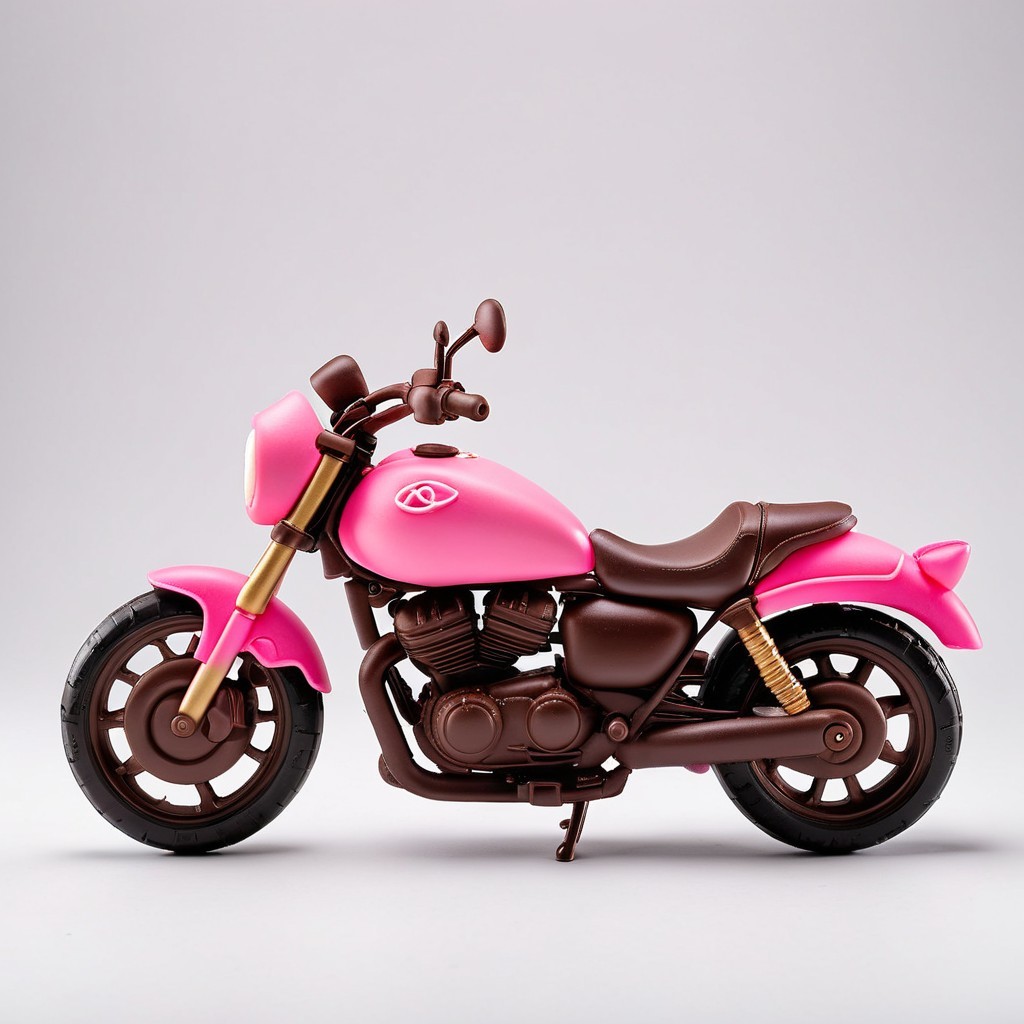 Vibrant Pink Stylized Toy Motorcycle with Brown Accents