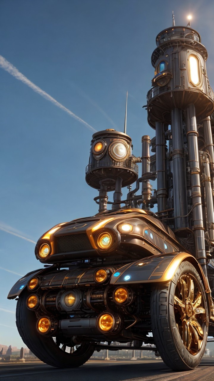 Futuristic Vehicle with Steampunk Design Elements