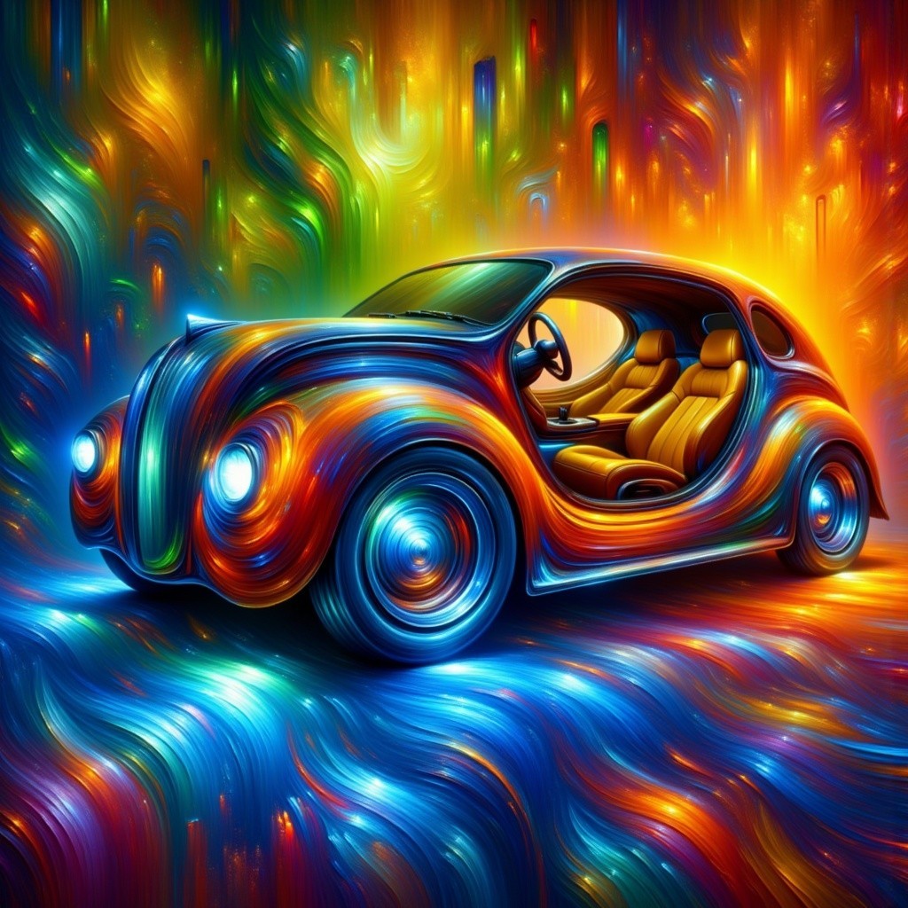 Vibrant Stylized Car with Colorful Swirling Design