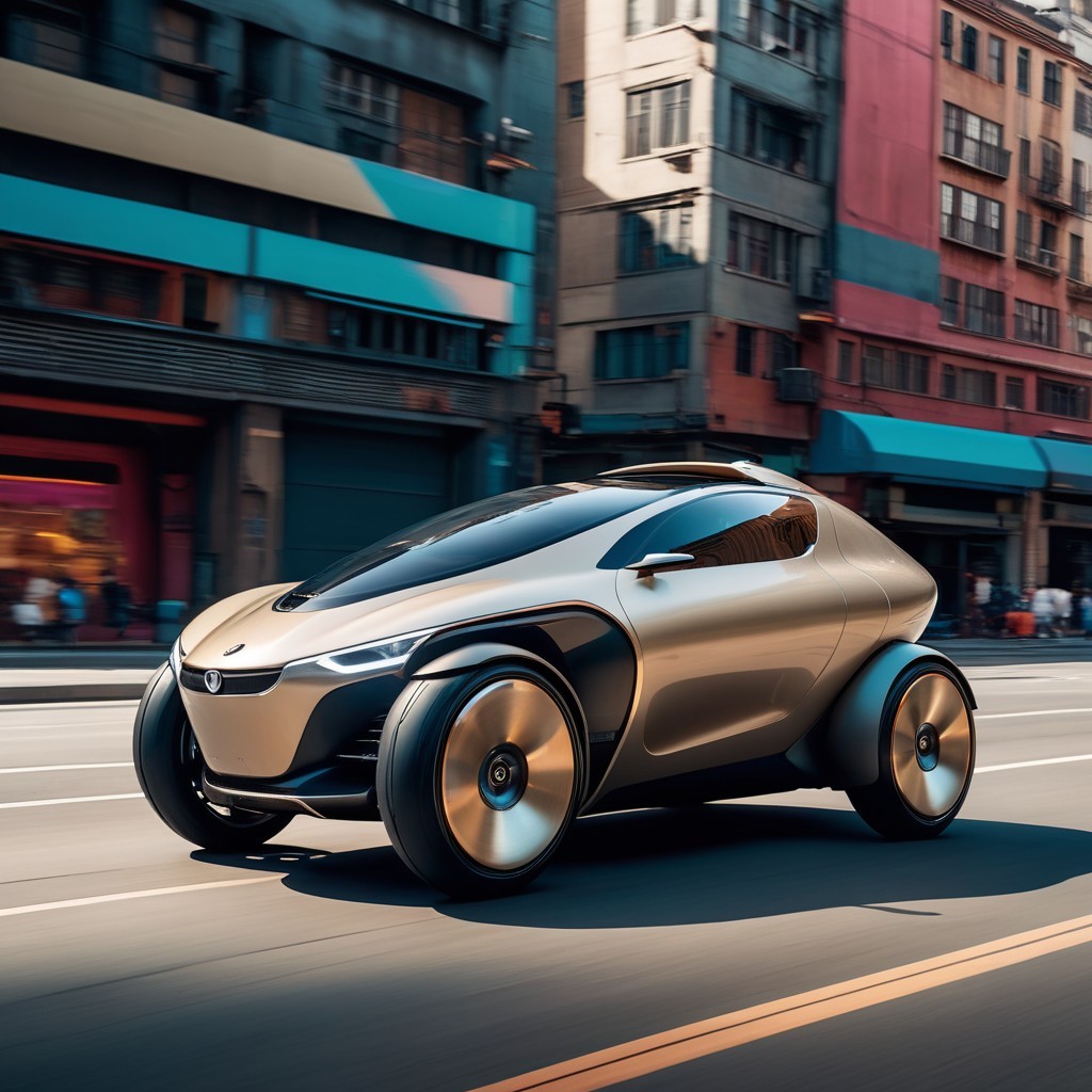 Futuristic Car with Metallic Gold Finish in Urban Setting