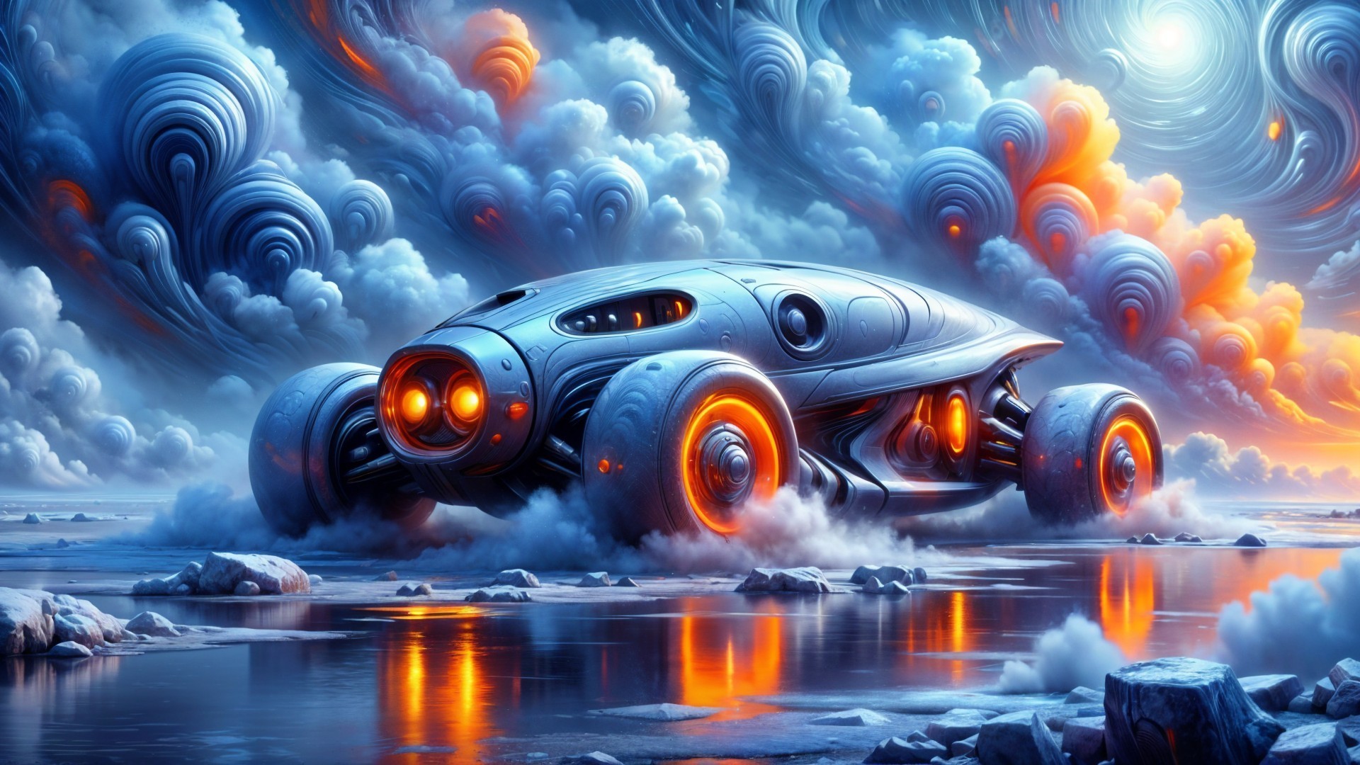 Futuristic Vehicle in Surreal Dreamlike Landscape