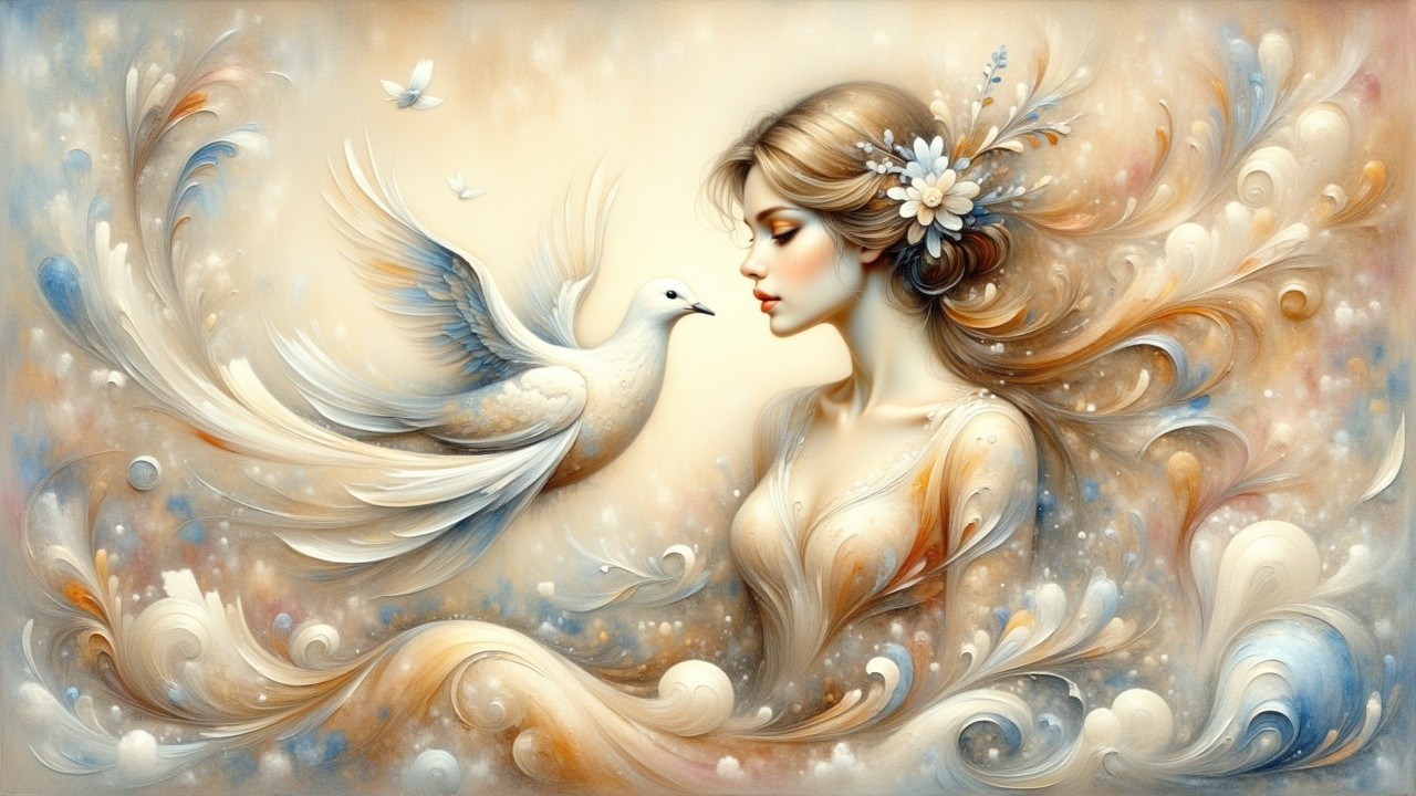 Ethereal Portrait of a Young Woman with Dove