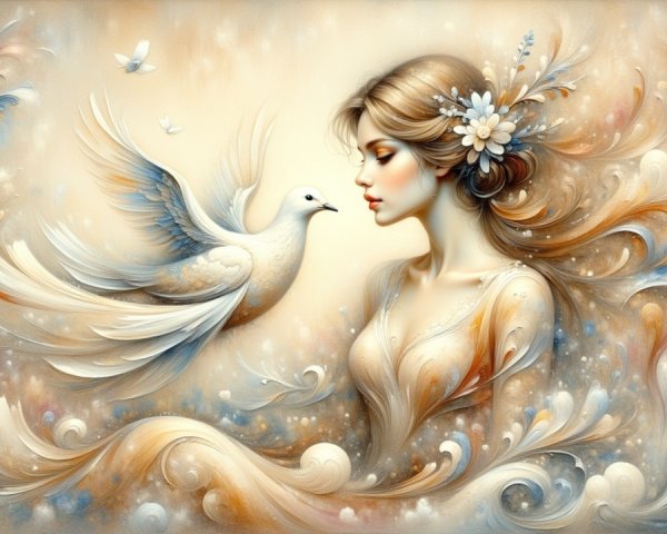 Ethereal Portrait of a Young Woman with Dove