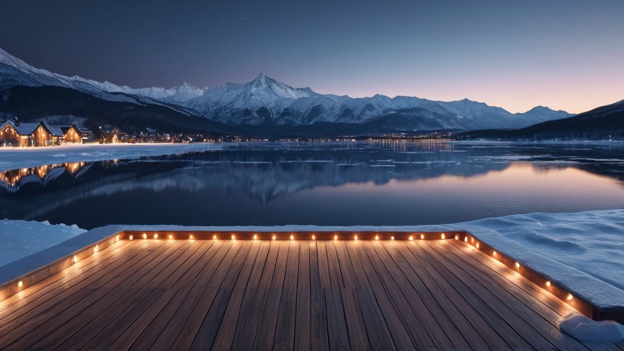 Tranquil Winter Scene with Lake and Mountains