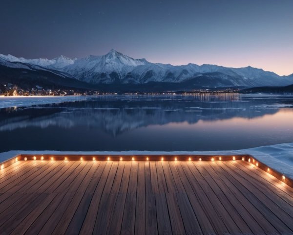 Tranquil Winter Scene with Lake and Mountains