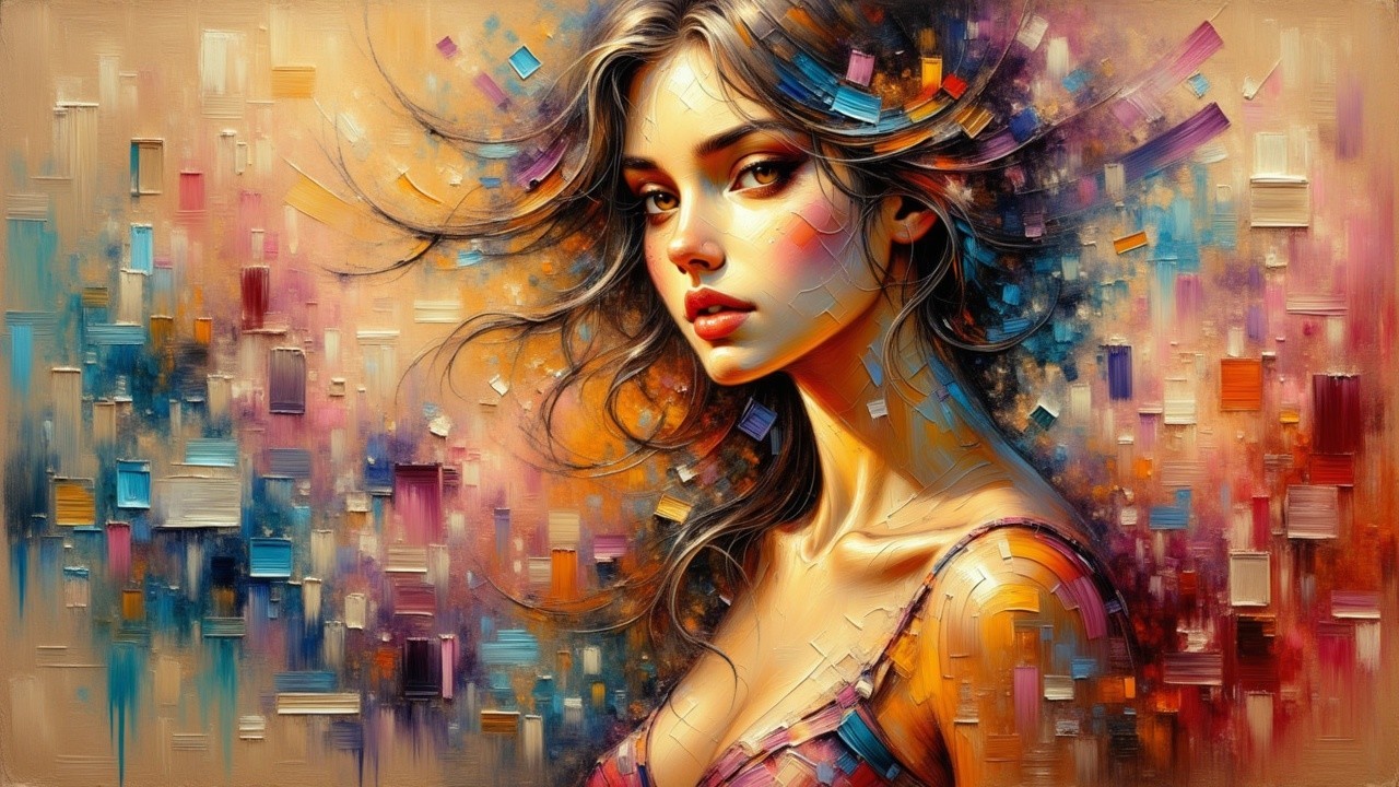 Portrait of a Young Woman in Abstract Colors