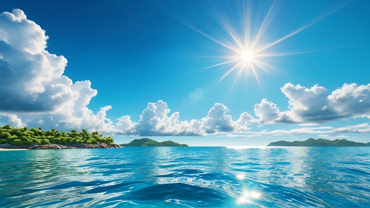 Tranquil Seascape with Blue Ocean and Green Islands