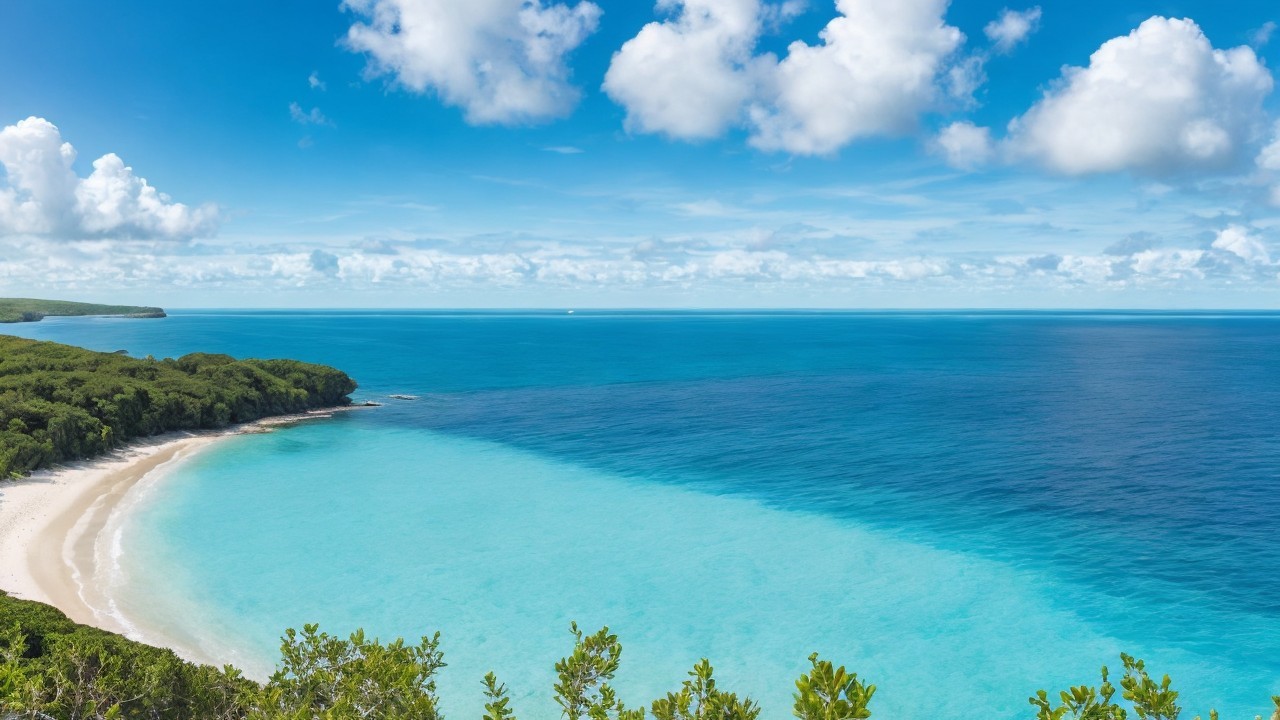 Coastal View of a Serene Beach and Lush Greenery