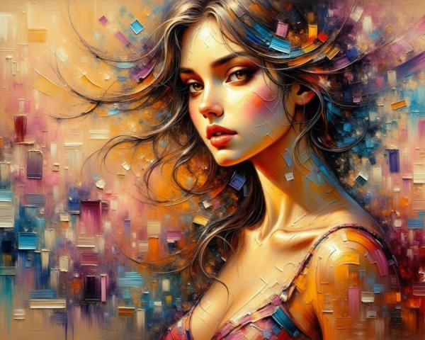 Portrait of a Young Woman in Abstract Colors