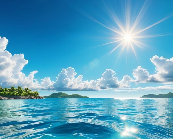 Tranquil Seascape with Blue Ocean and Green Islands