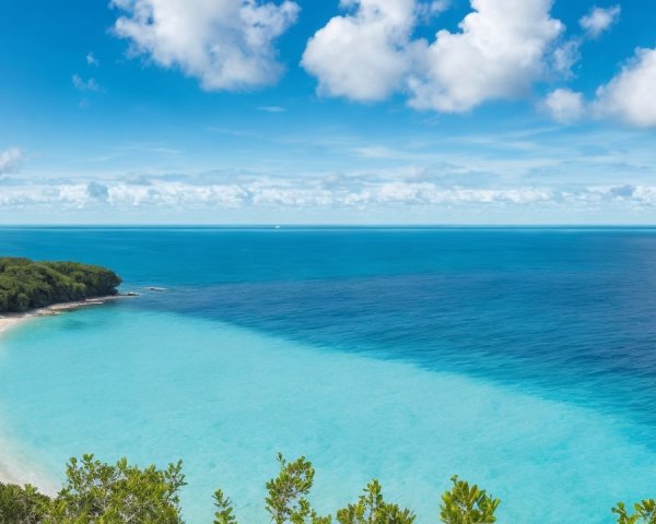Coastal View of a Serene Beach and Lush Greenery