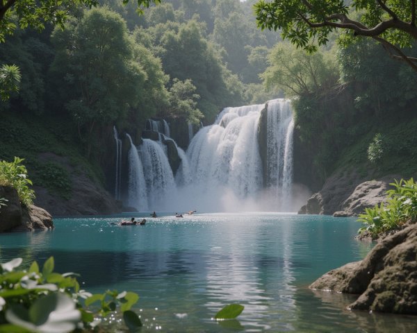 Serene Waterfall and Turquoise Pool in Nature