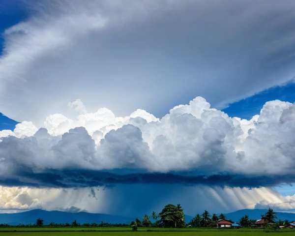Dramatic Cloud Formation with Rain and Blue Sky