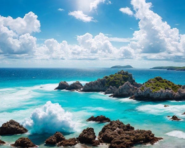 Coastal Scene with Turquoise Waters and Green Cliffs