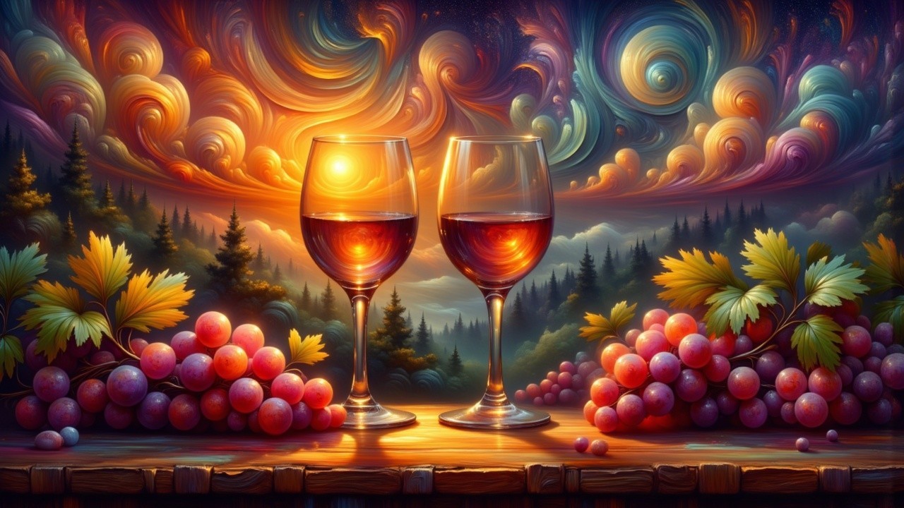 Elegant Wine Glasses and Grapes at Sunset