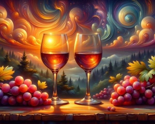 Elegant Wine Glasses and Grapes at Sunset