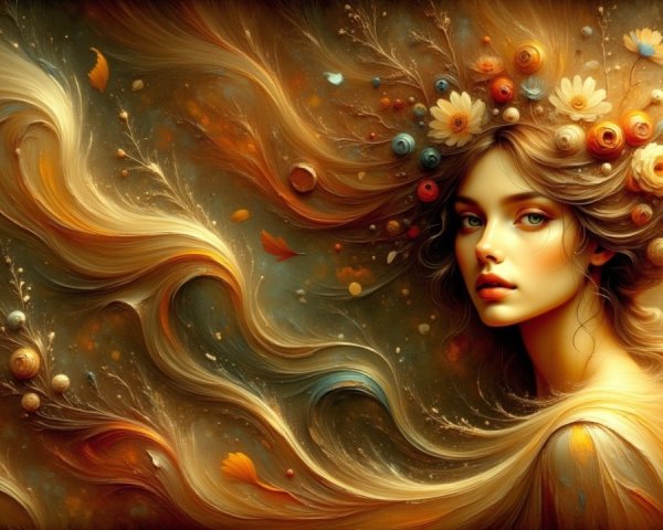 Portrait of a Woman with Floral Crown and Butterflies
