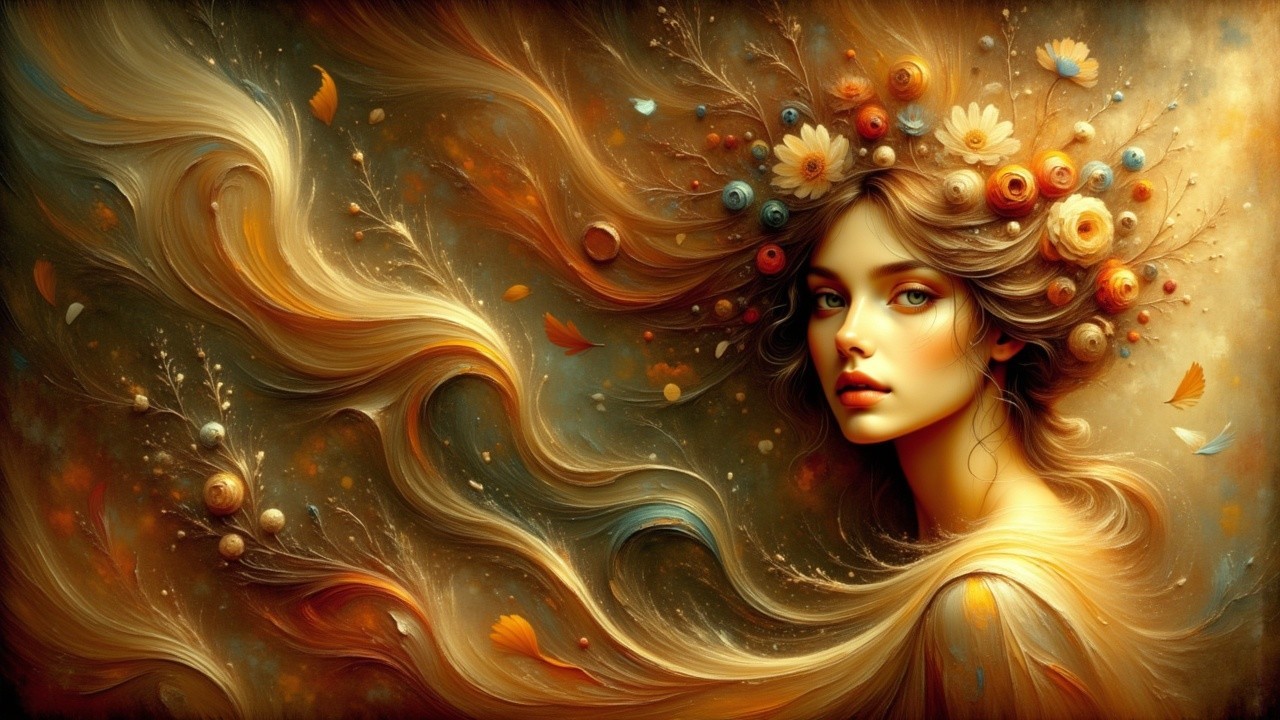 Portrait of a Woman with Floral Crown and Butterflies