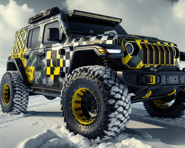 Rugged Off-Road Vehicle in Snowy Landscape