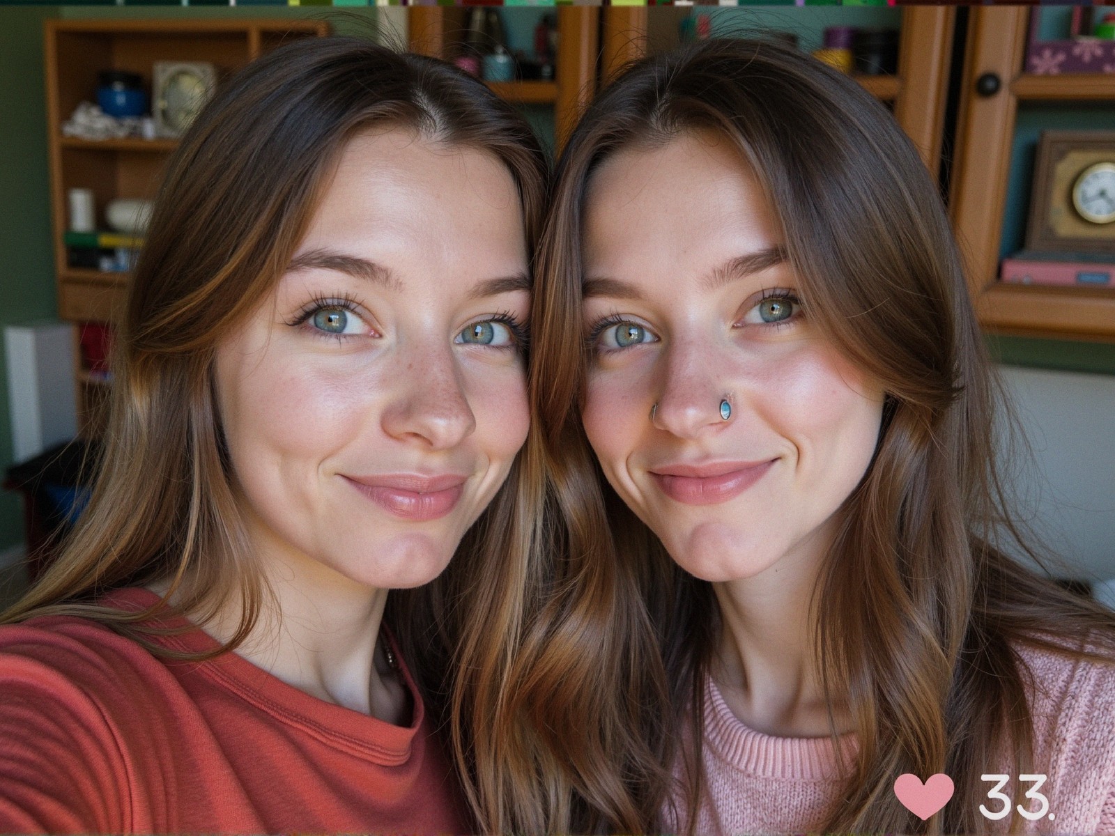 Young Women Posing with Joyful Expressions and Colorful Decor