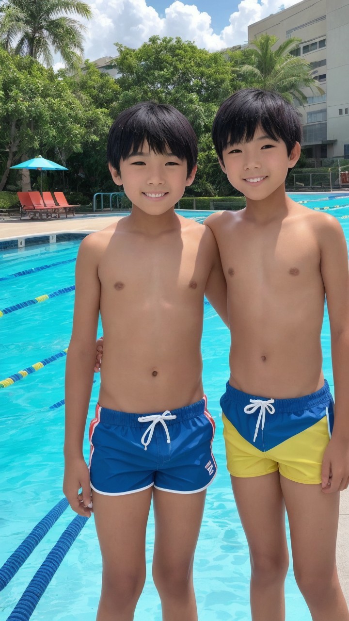 Boys by Swimming Pool on a Sunny Day