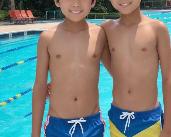 Boys by Swimming Pool on a Sunny Day
