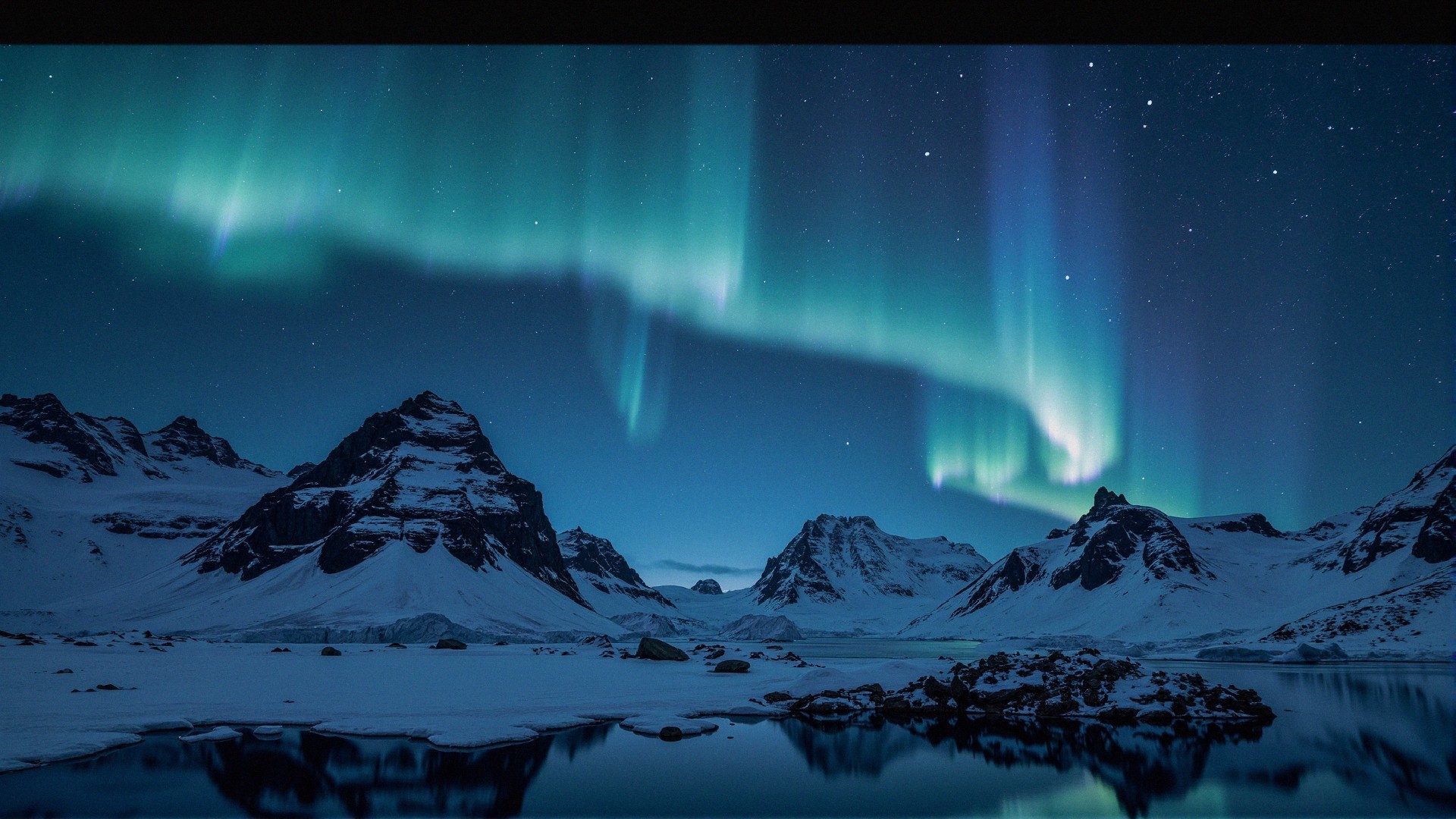 Majestic Mountains and Auroras Over a Winter Lake