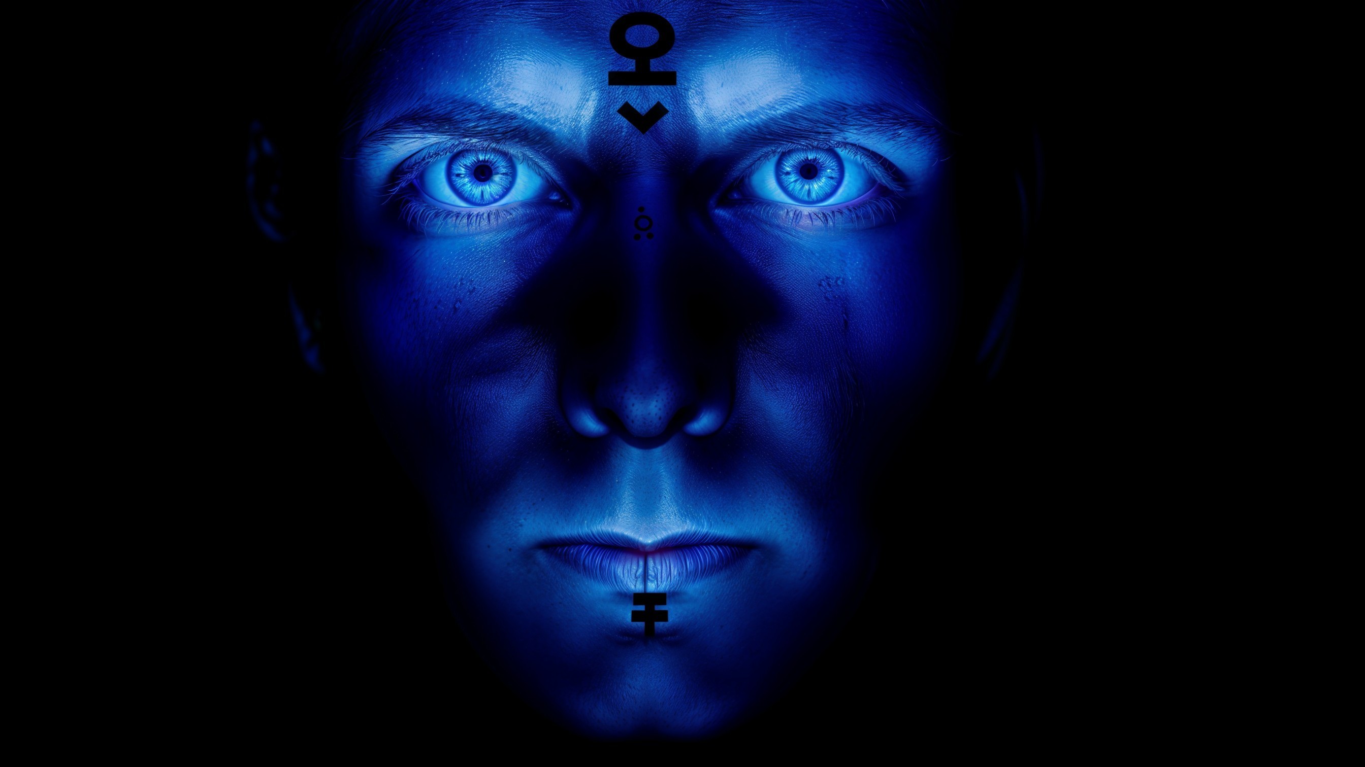 Close-Up Portrait with Blue Eyes and Dramatic Lighting