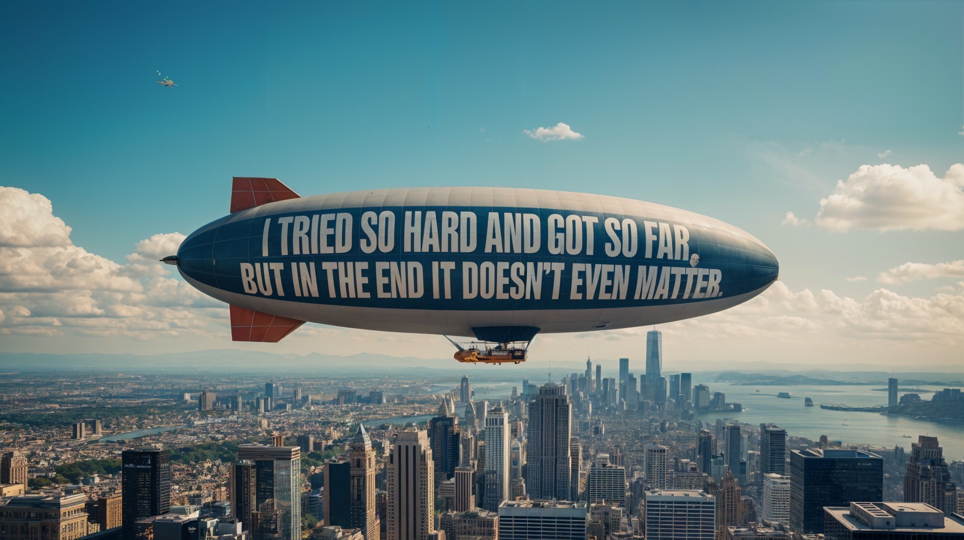 Blimp Displays Thoughtful Message Over City Skyline