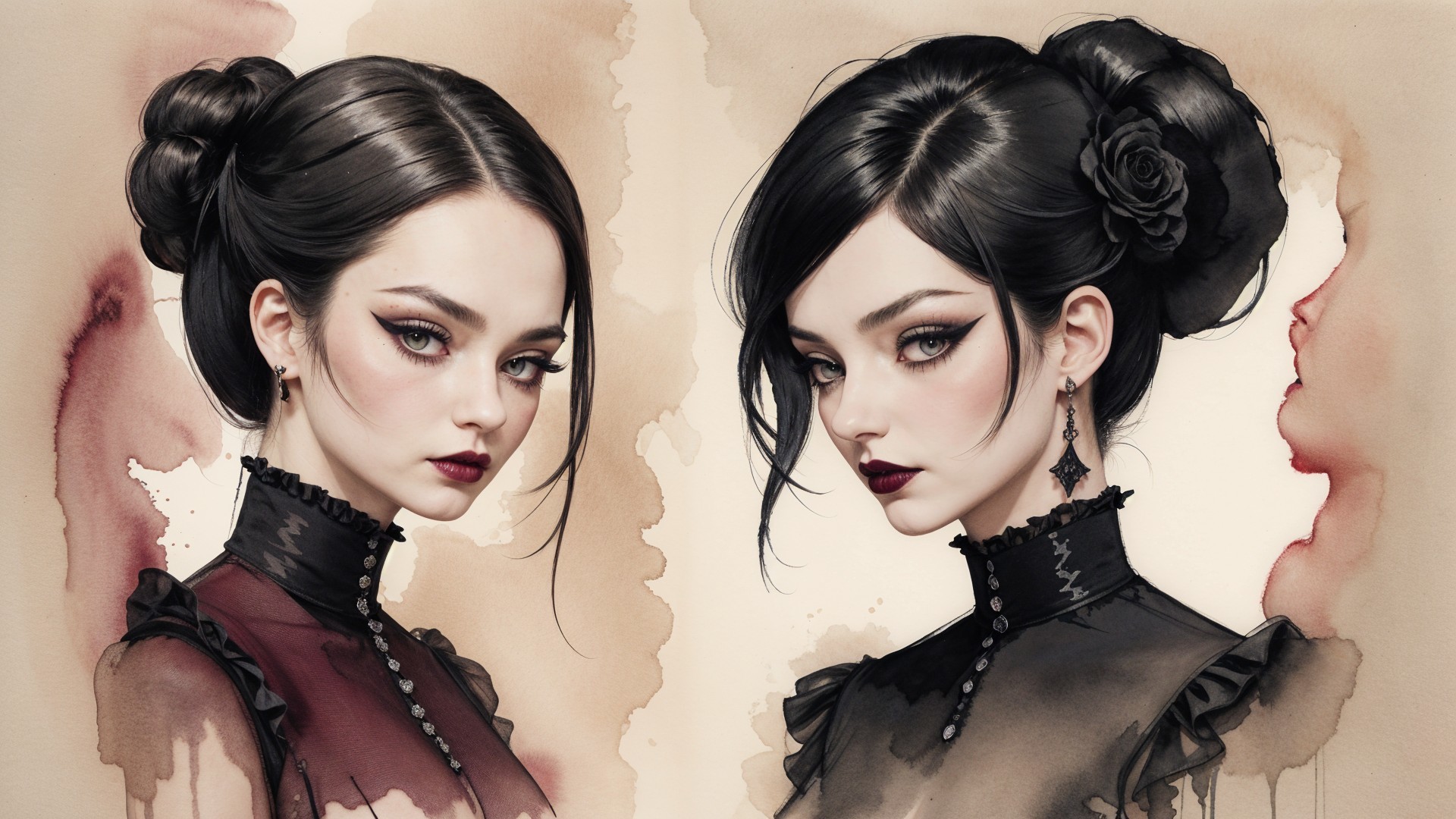 Elegant Young Women in Victorian-Inspired Dresses