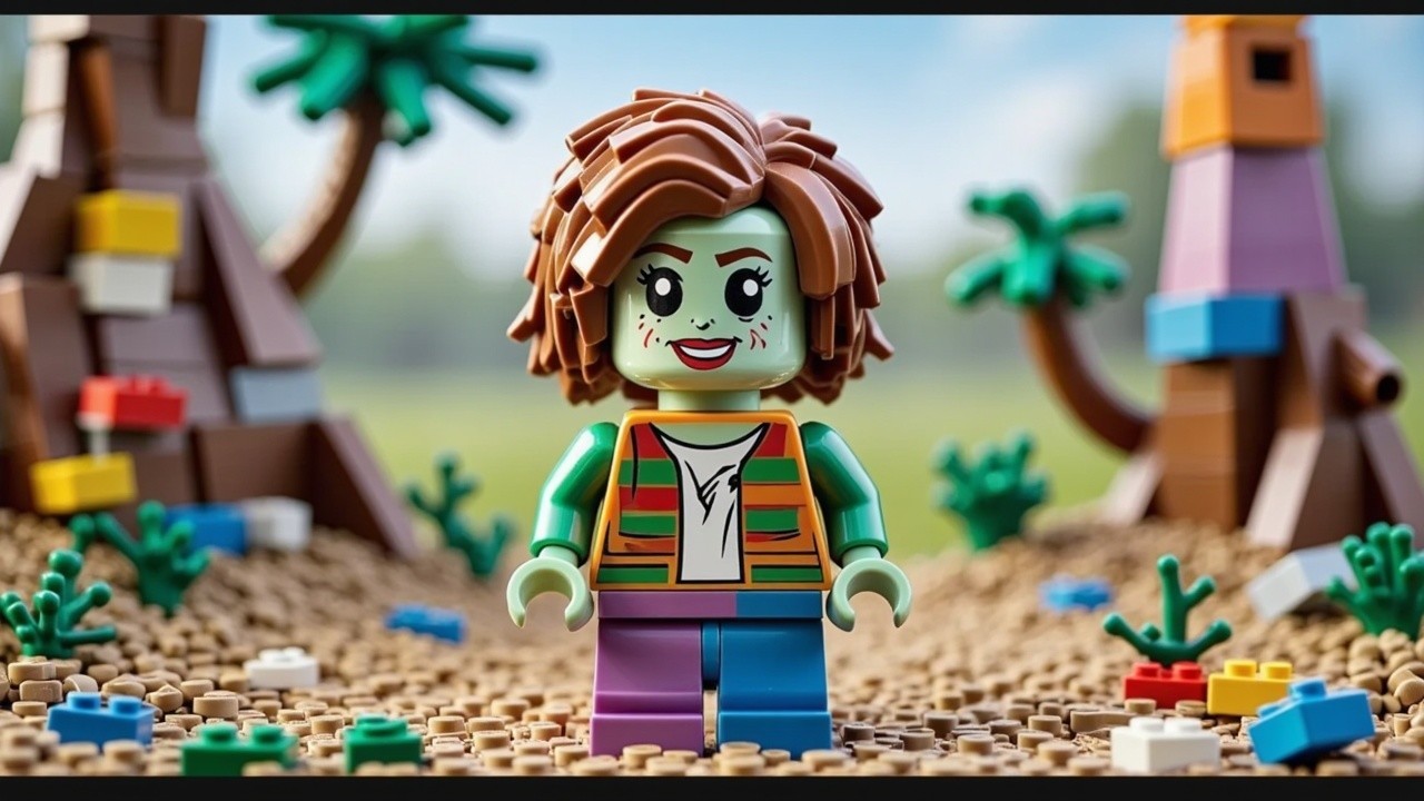 Vibrant Lego Figure in Playful Landscape Scene