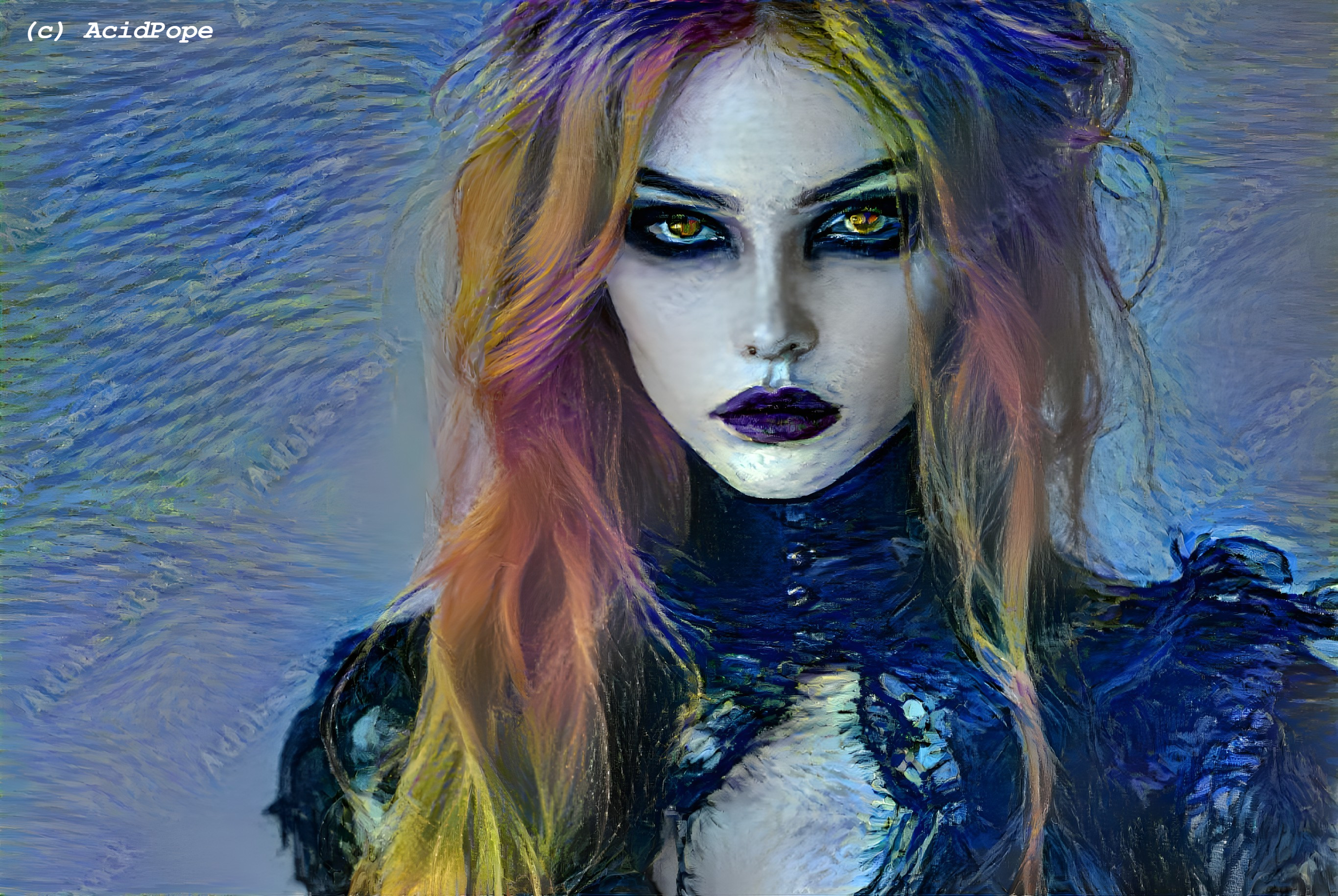 Portrait of a Woman with Colorful Hair and Gothic Style