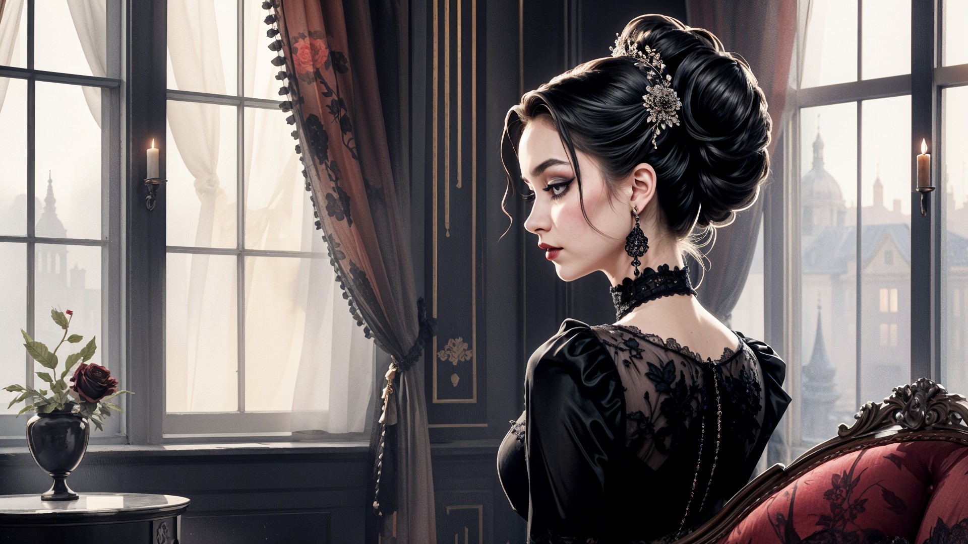 Elegant Woman in Vintage Room with Soft Lighting