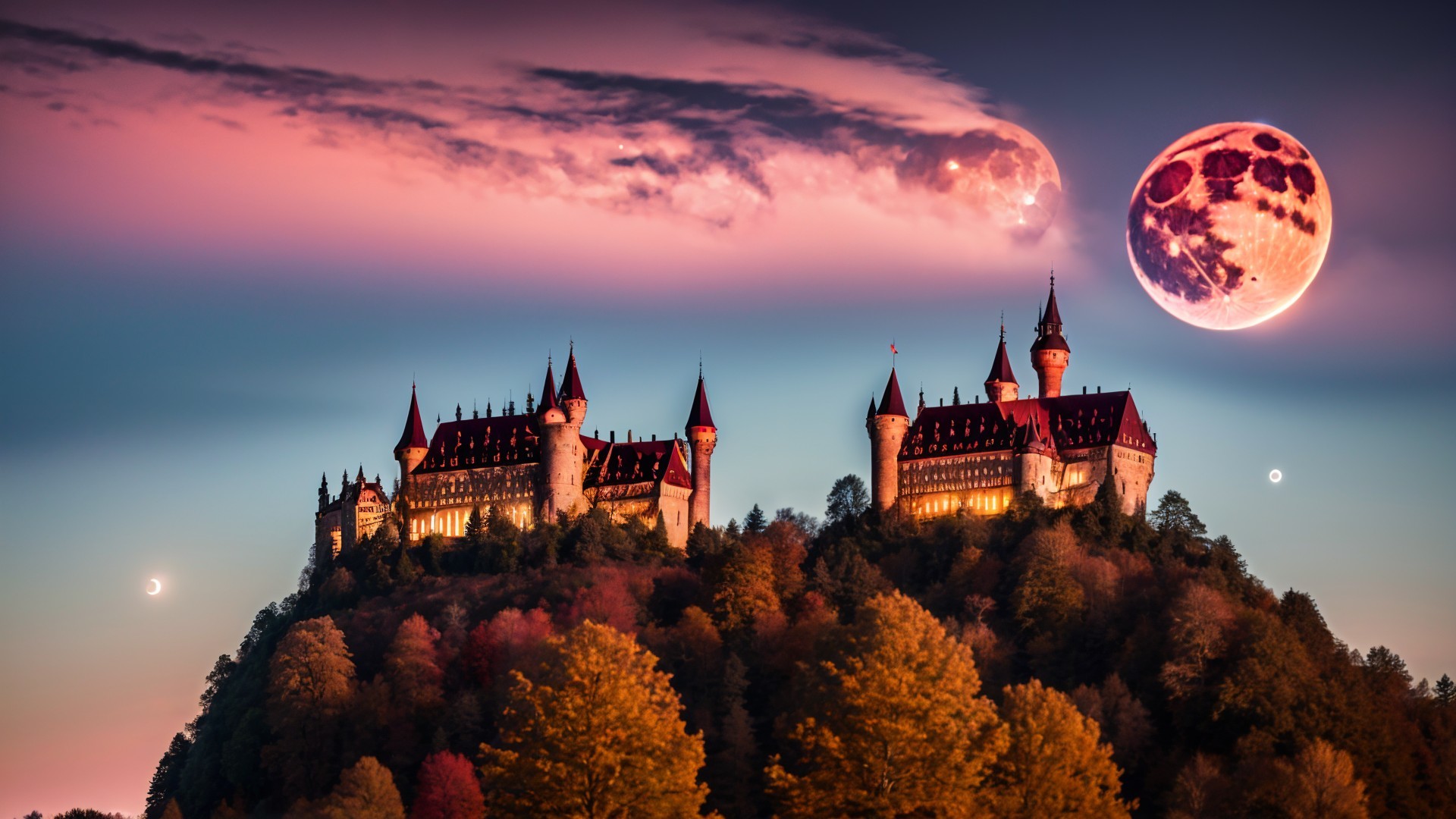 Majestic castle on a hill under a twilight sky