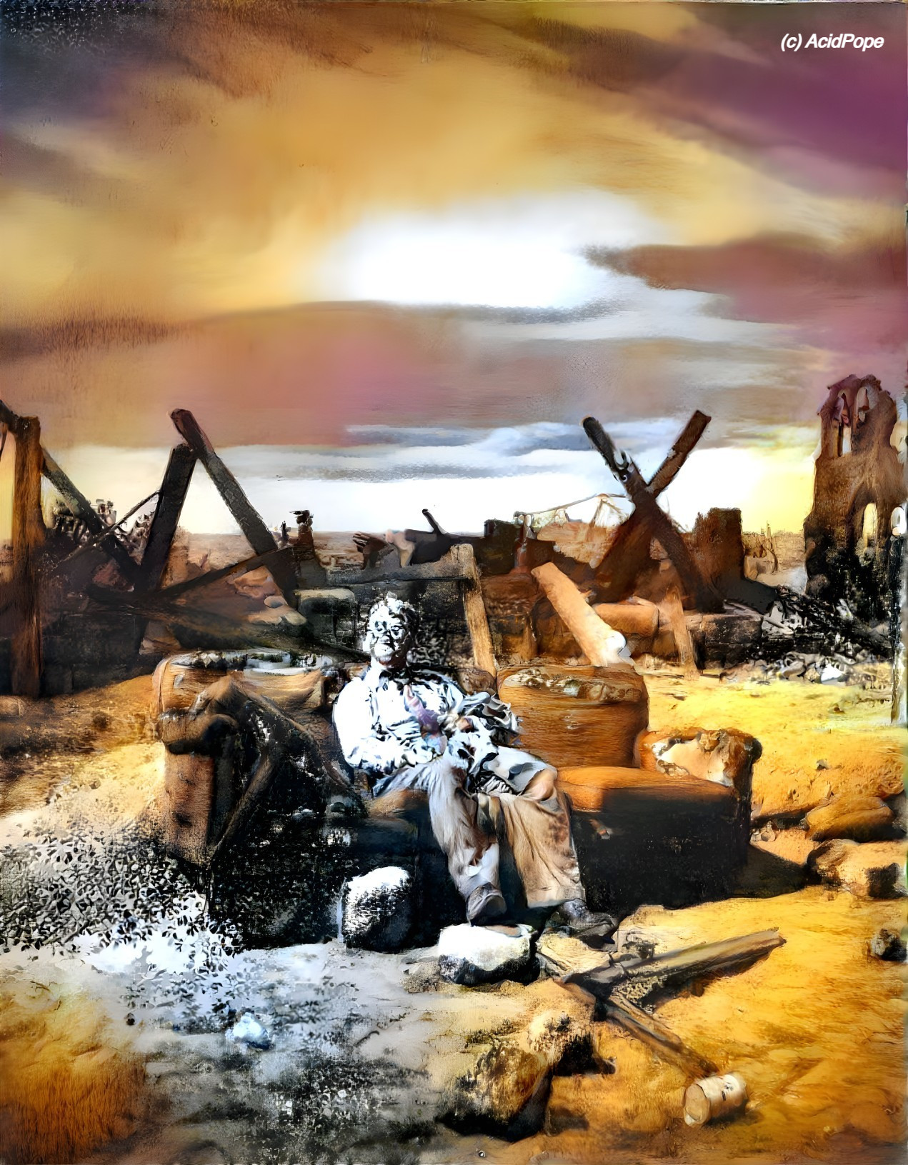 Desolate Landscape with Ruined Structure and Figure