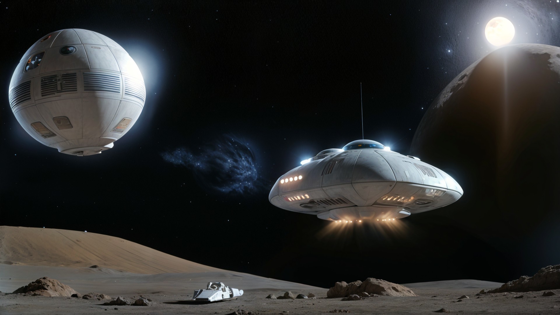 Futuristic Lunar Landscape with Advanced Spacecraft