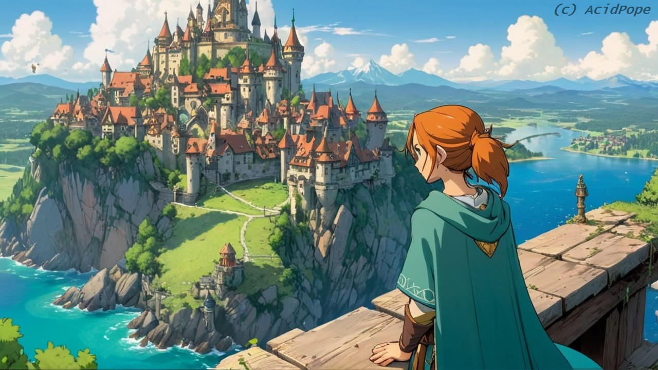 Young Adventurer Overlooking Majestic Castle Landscape