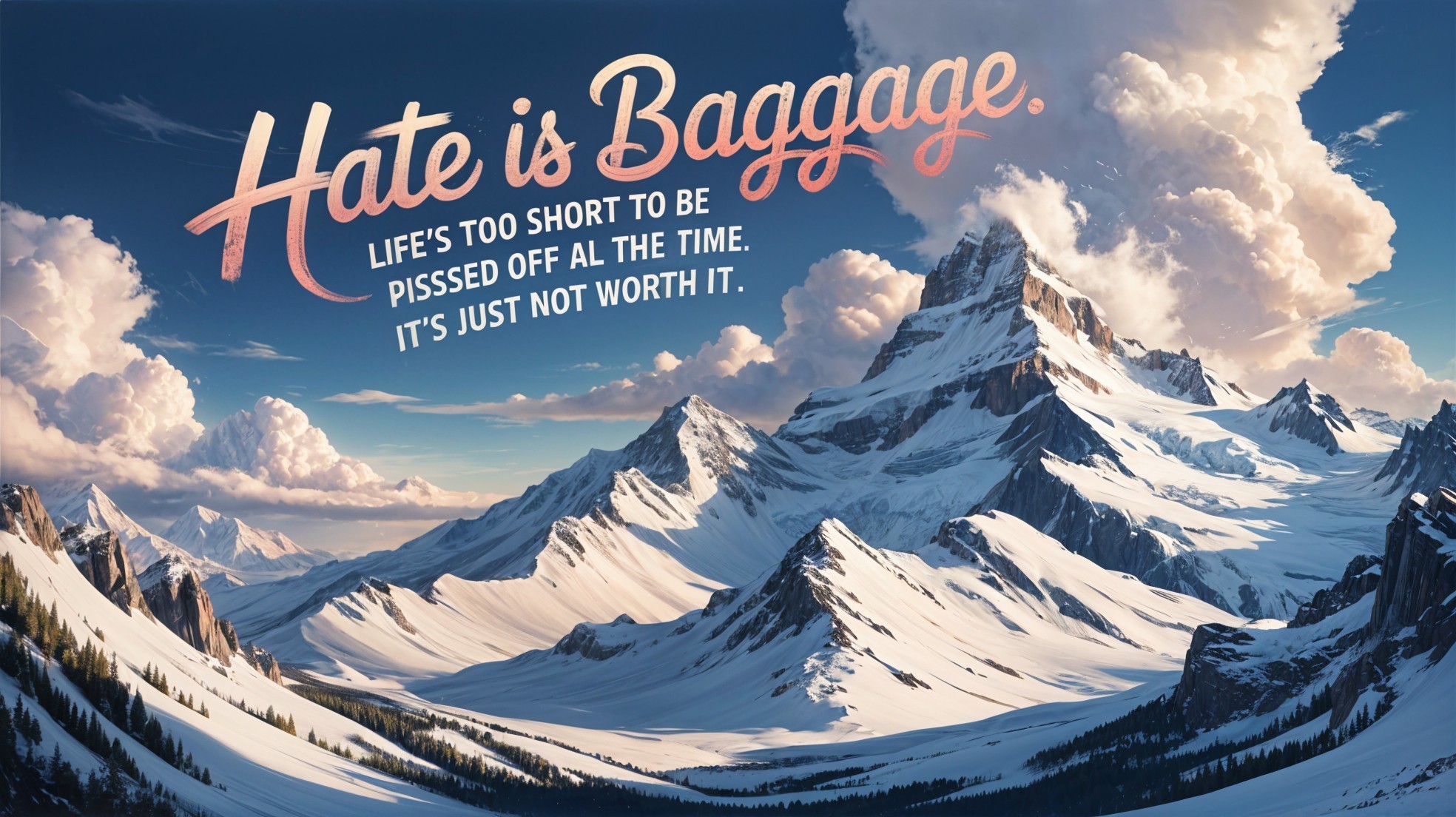 Snow-Capped Mountains Under Blue Sky with Quote