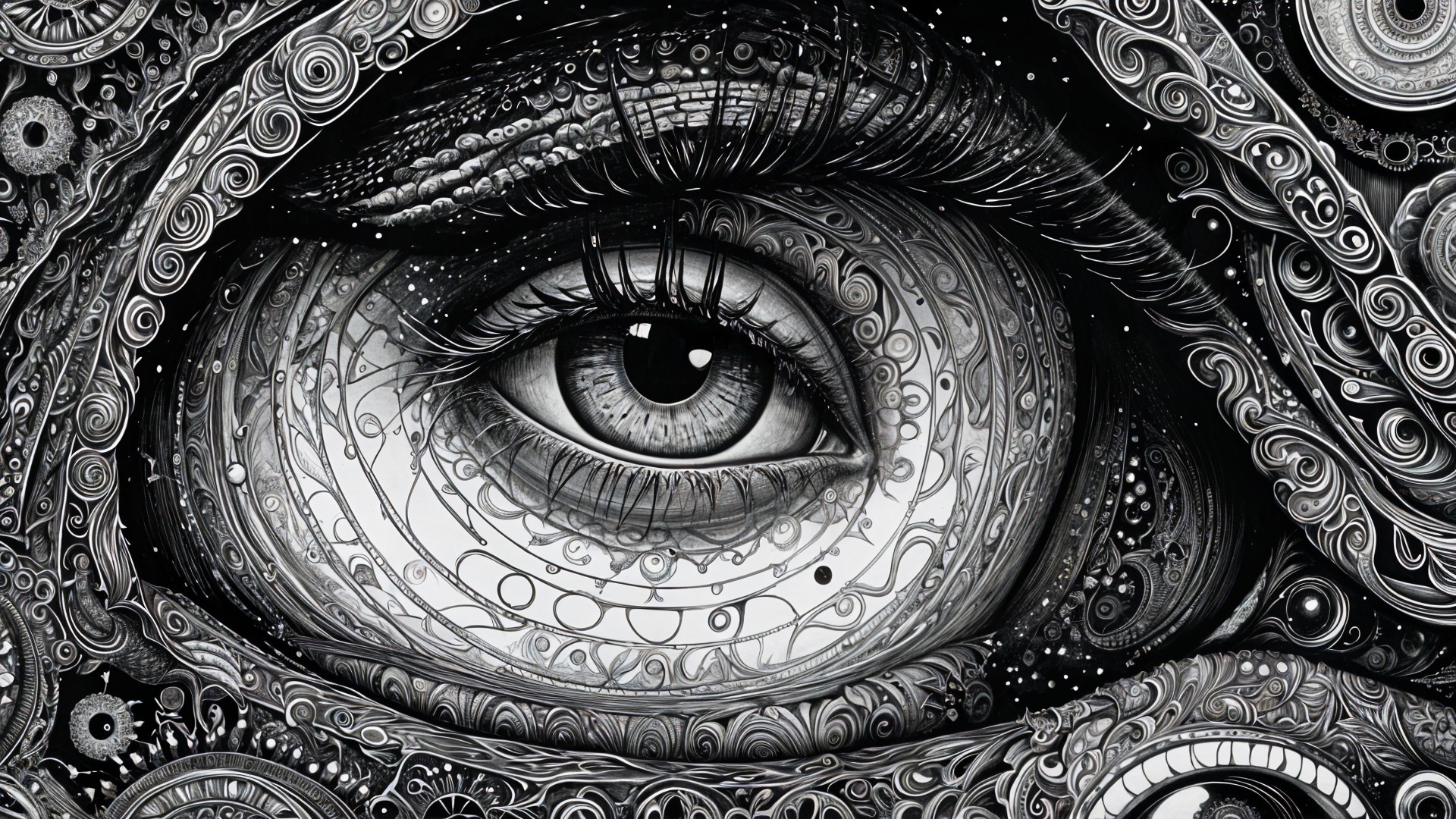 Intricate Black and White Illustration of a Human Eye