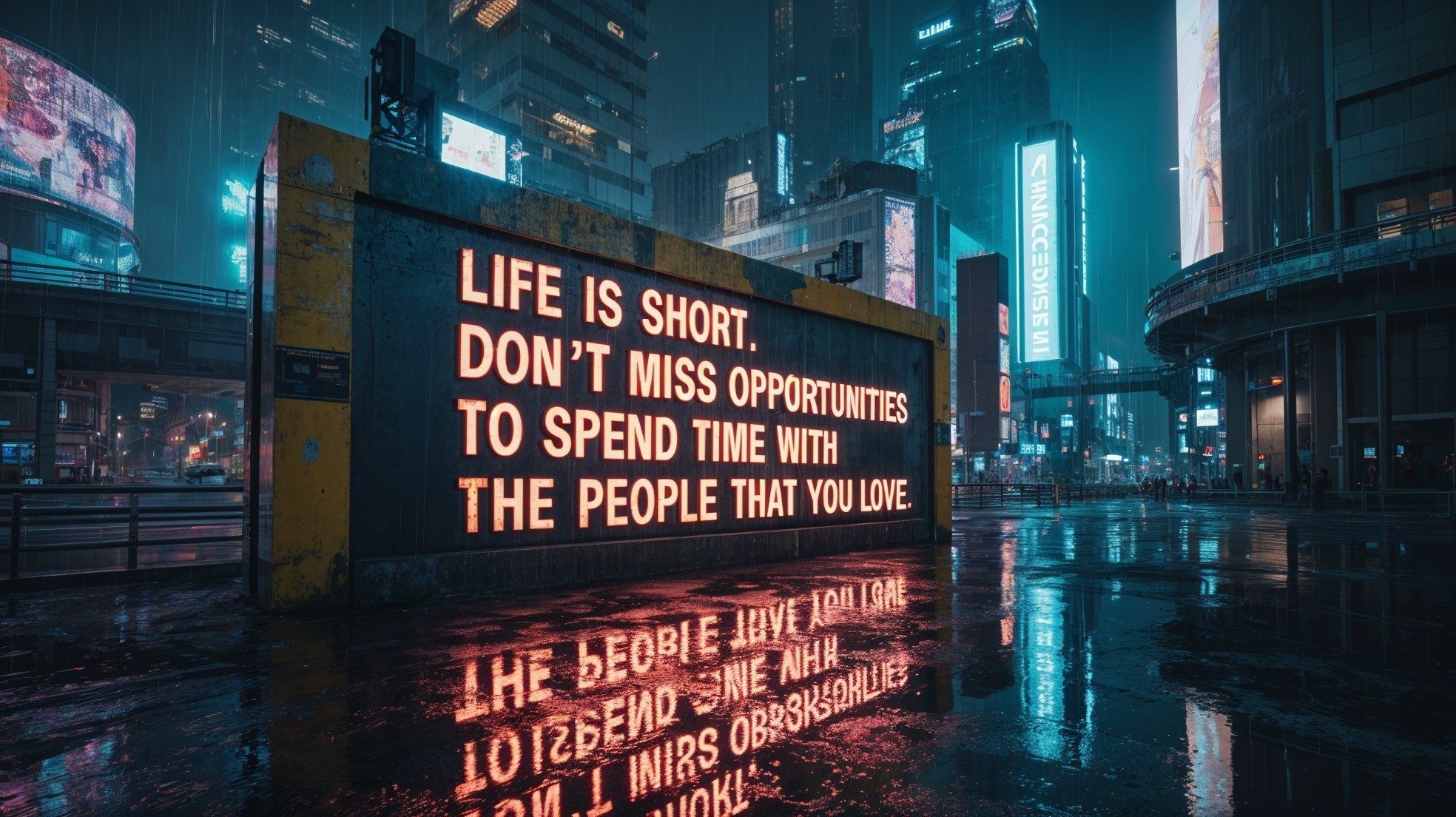 Urban Night Scene with Motivational Billboard Display