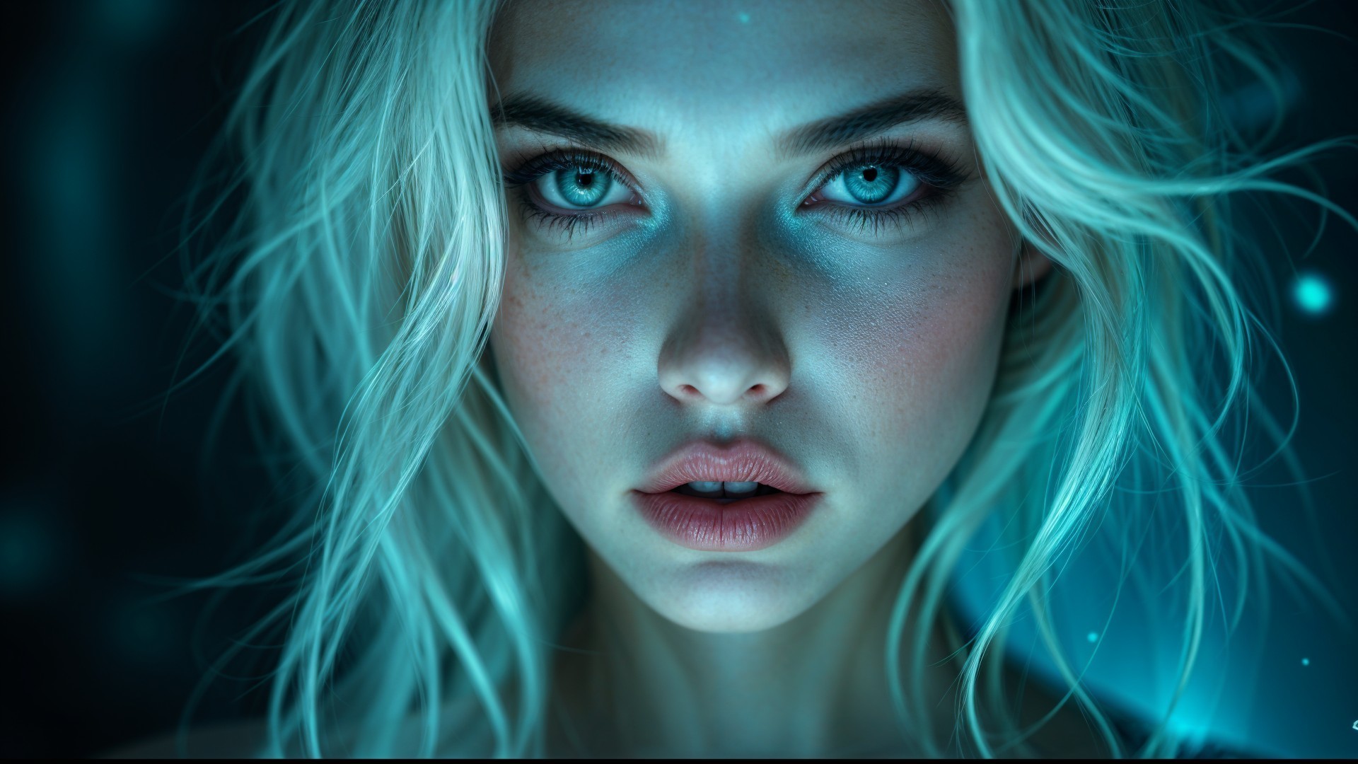 Close-Up Portrait of a Young Woman with Blue Eyes