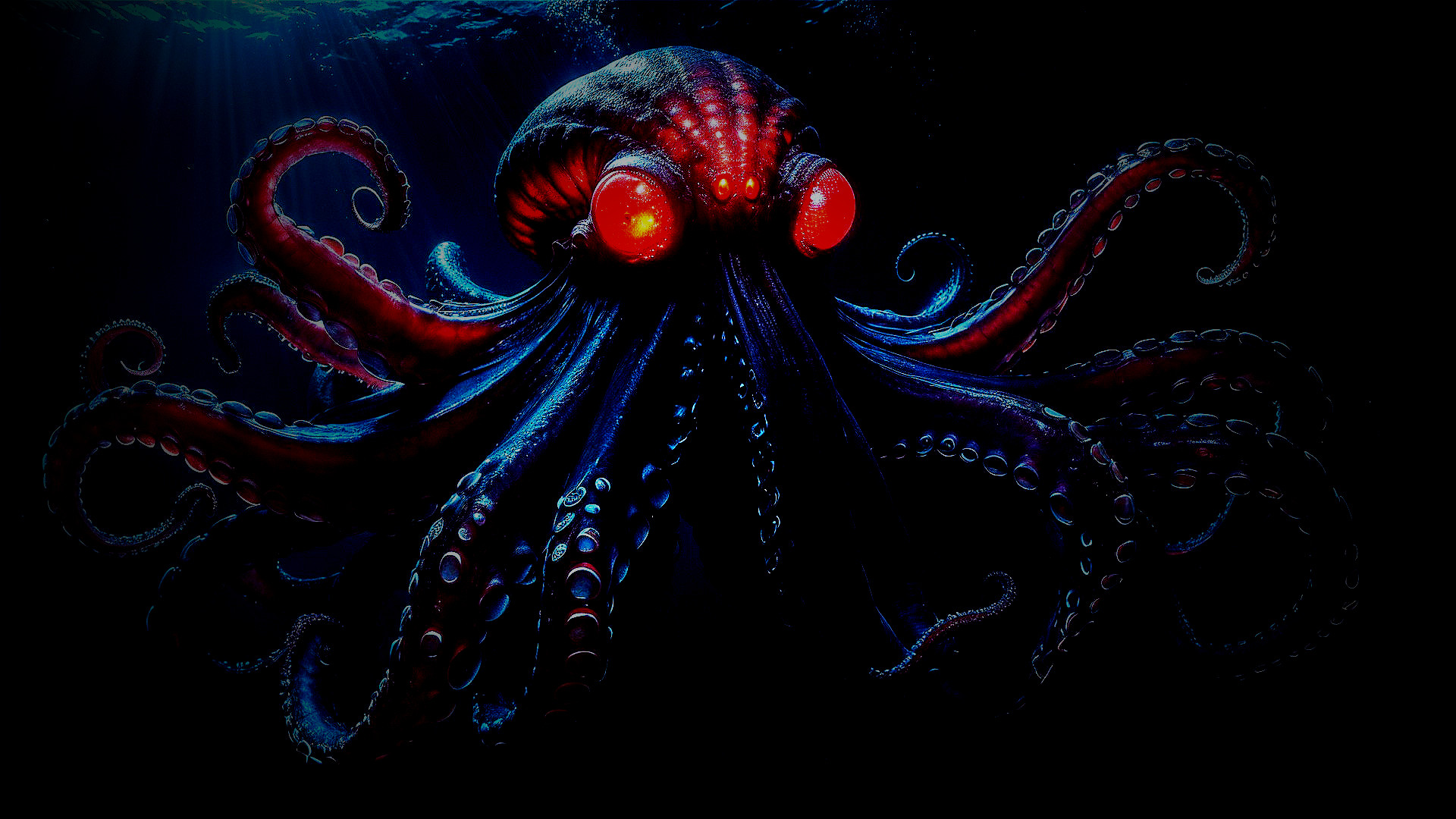 Vibrant Octopus in Dark Ocean Environment