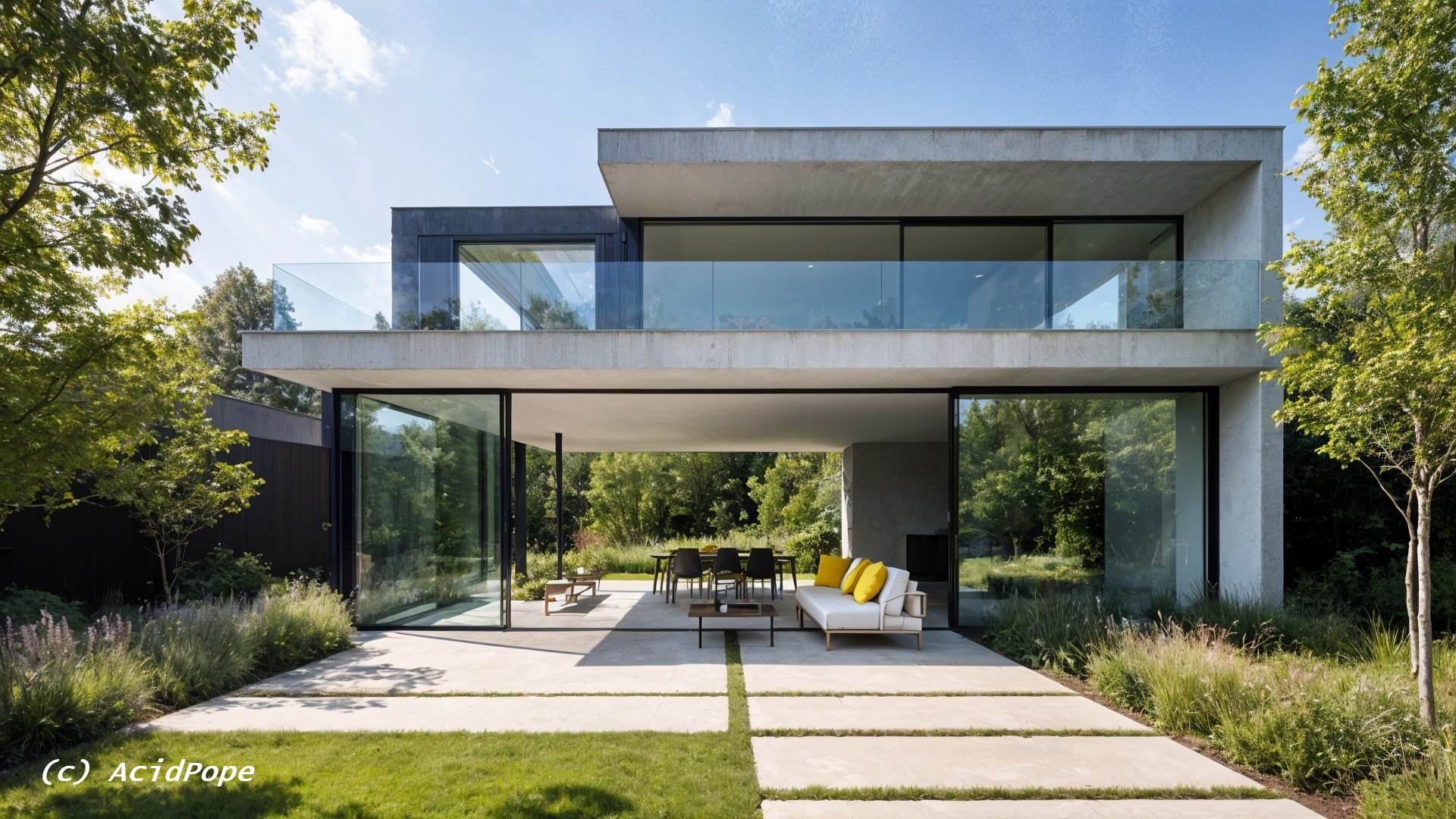 Modern Minimalist House with Concrete and Glass Design
