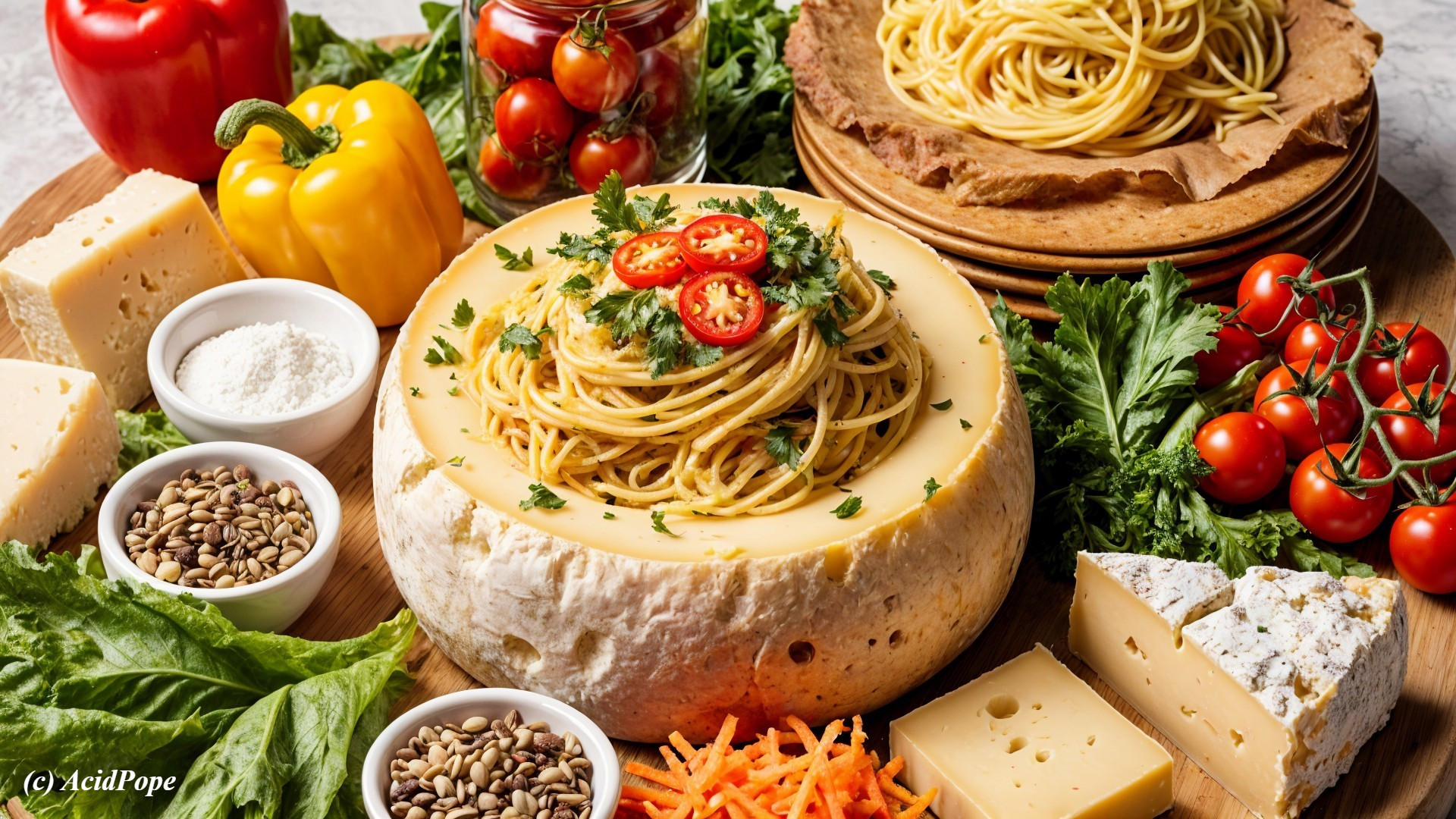 Italian-Inspired Spaghetti in a Cheese Wheel Display