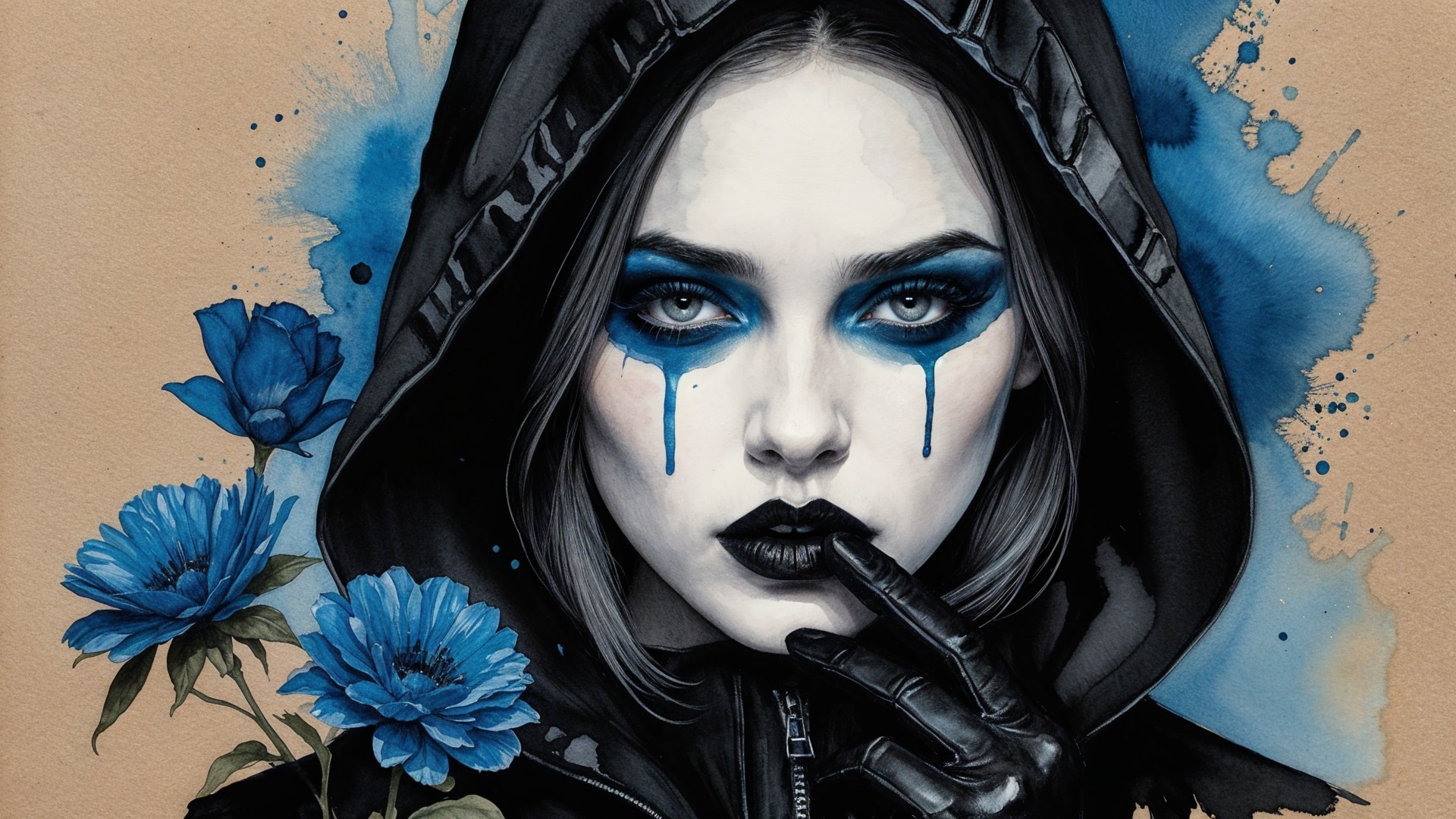 Portrait of a Young Woman with Dark Hair and Flowers