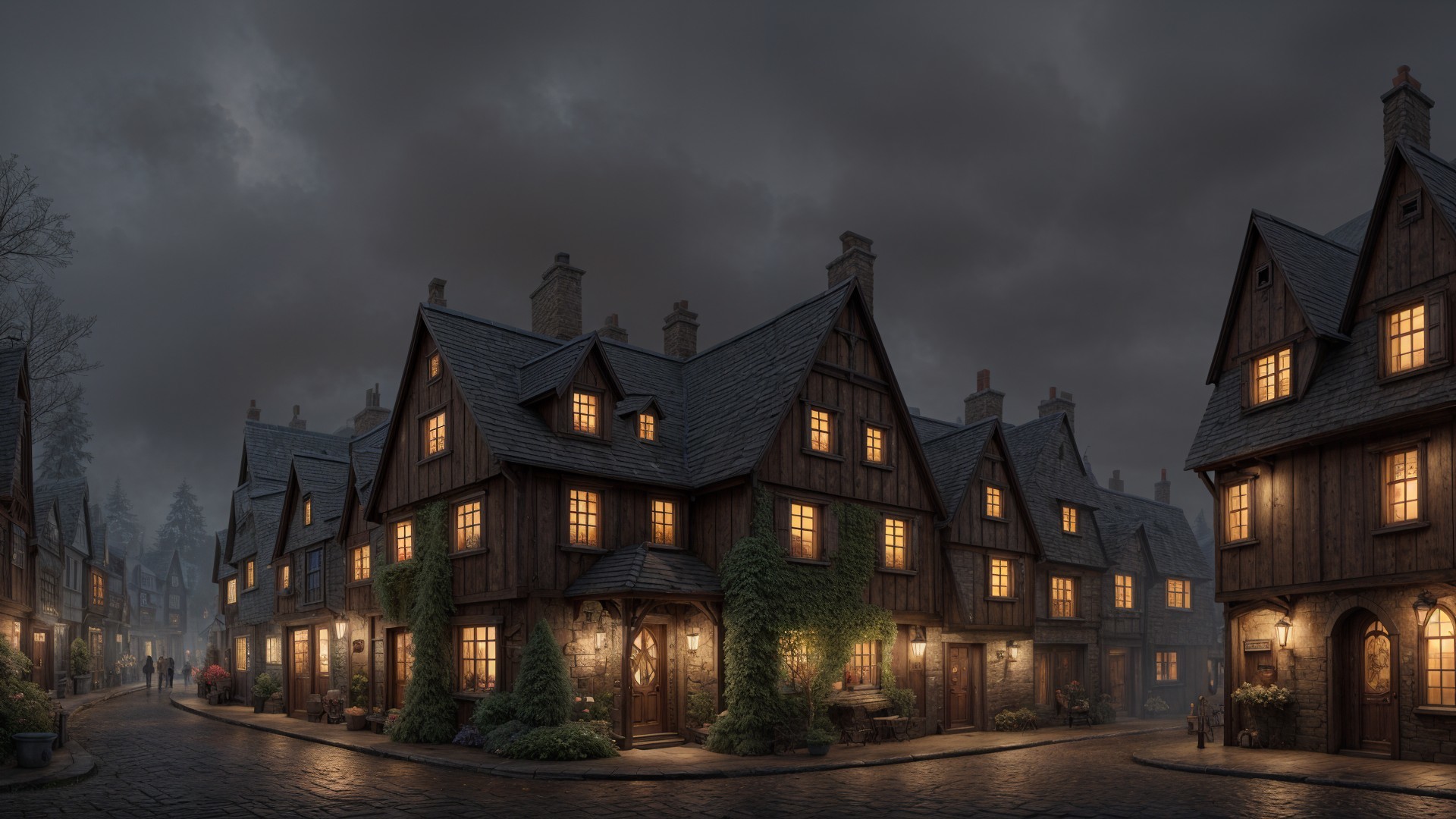 Charming Village Street with Quaint Wooden Houses