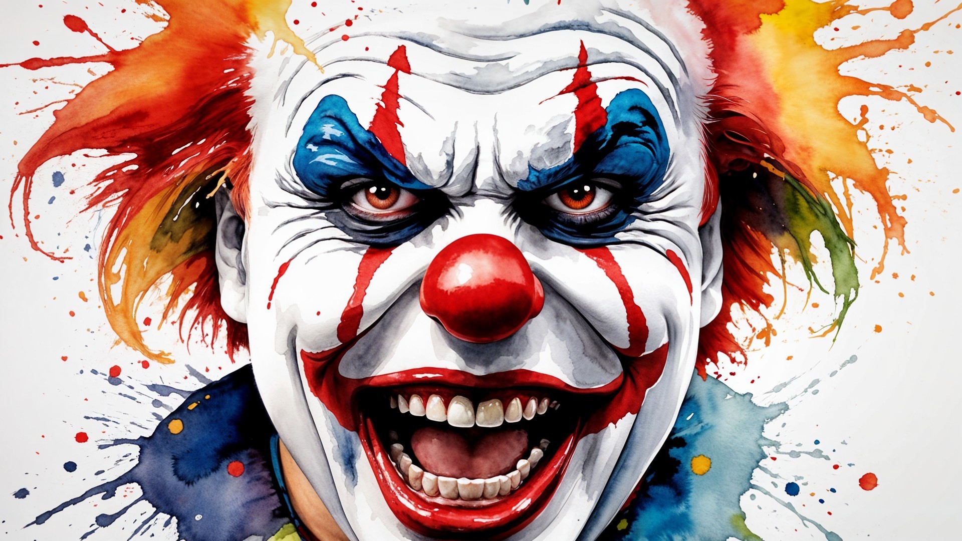 Vividly Painted Clown with Menacing Grin and Colors