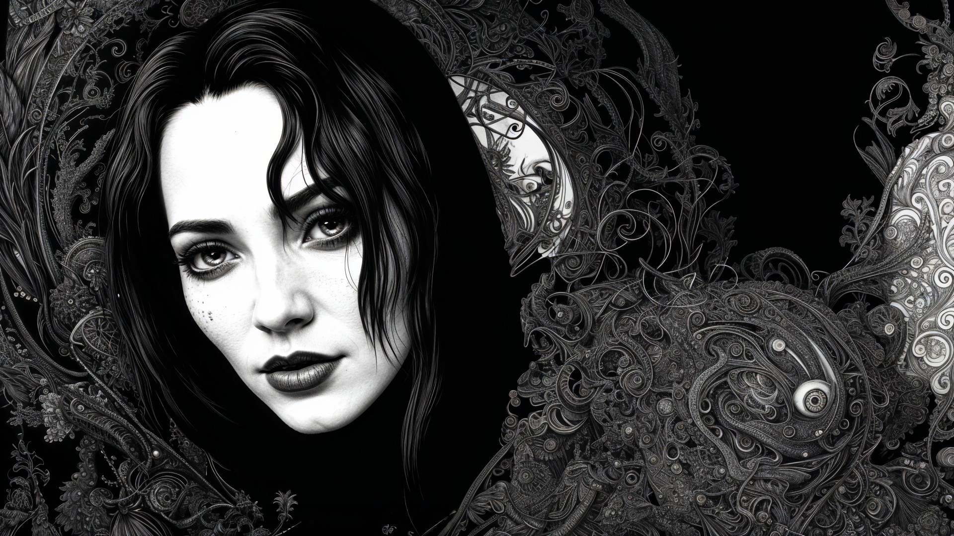 Black and White Illustration of a Woman's Face