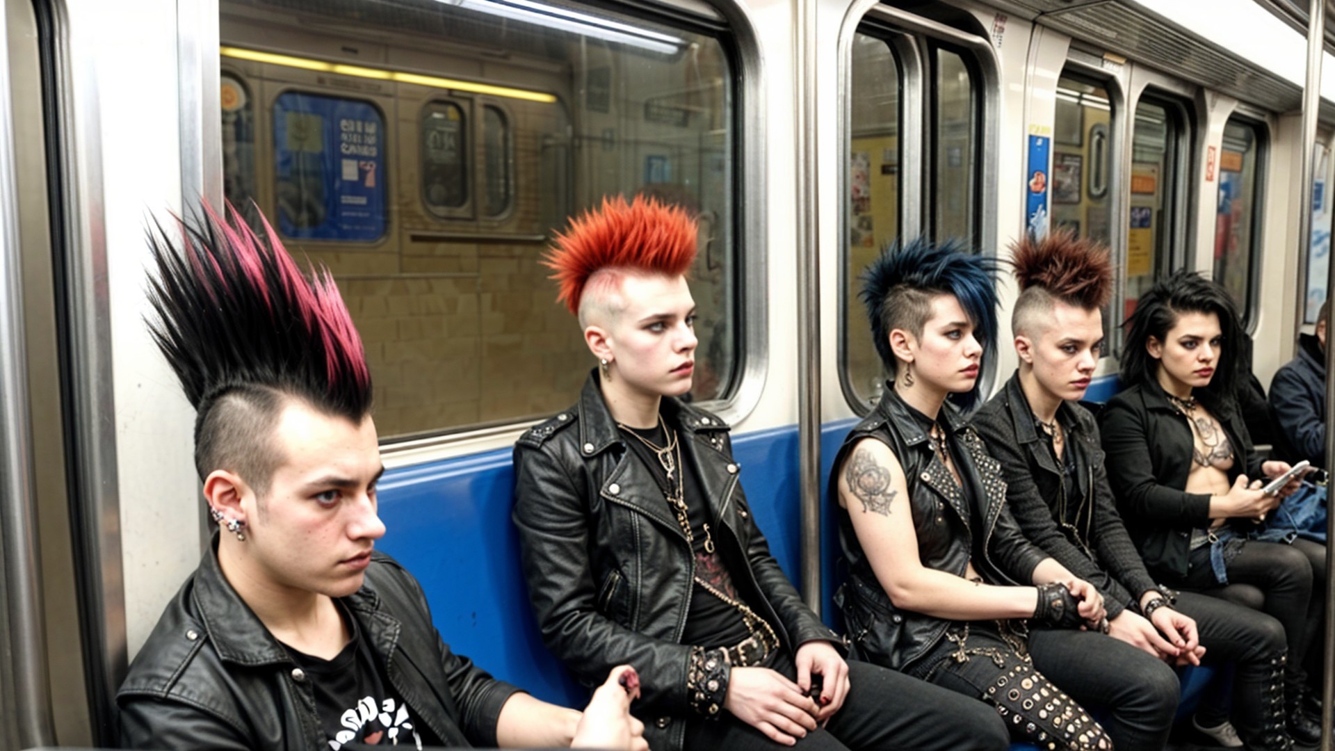 Punk Hairstyles and Fashion in Subway Train Setting