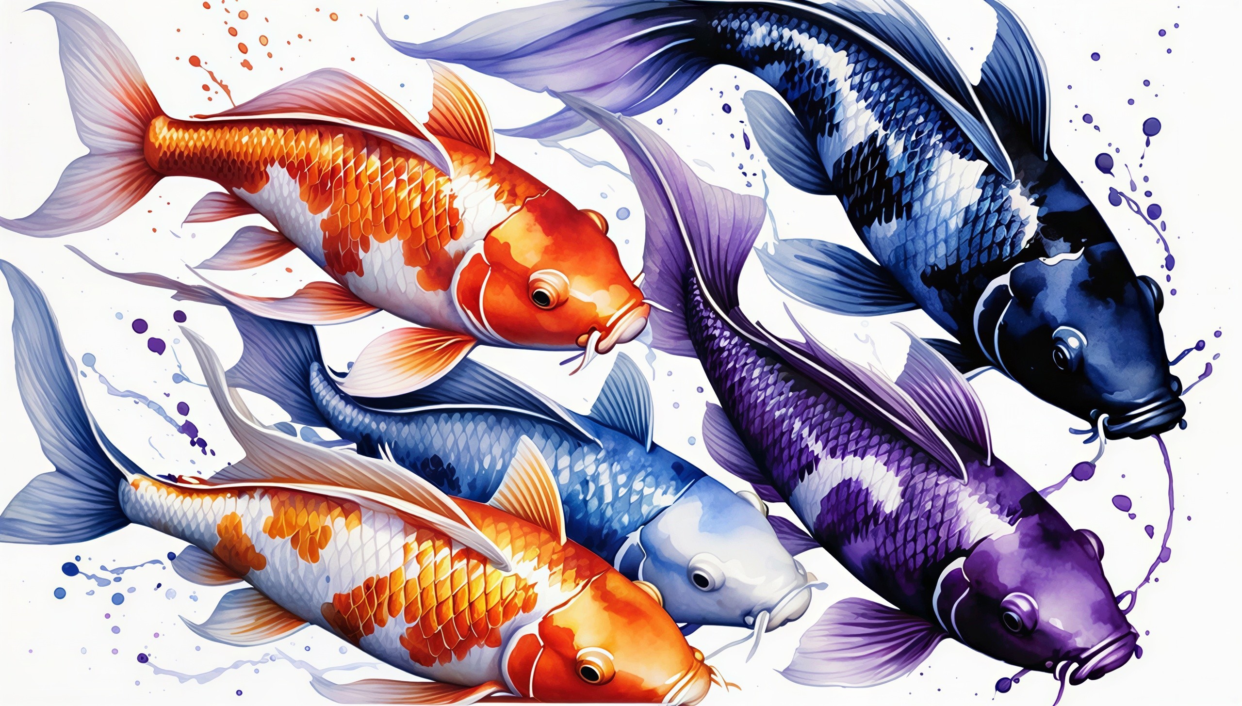 Watercolor Painting of Vibrant Koi Fish on White Background
